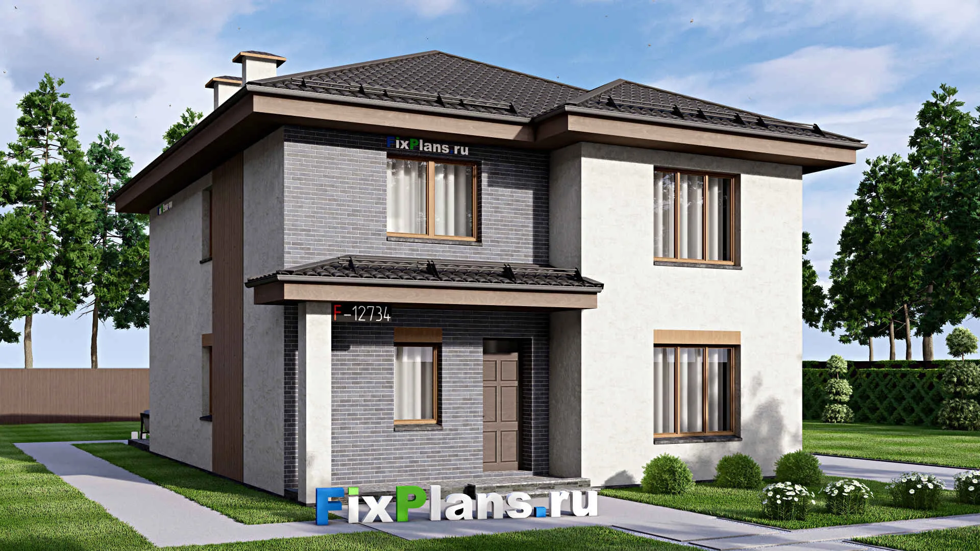 F-12734 - Проект двухэтажного дома 10 на 16, площадью 200 м² с террасой и 4 спальнями