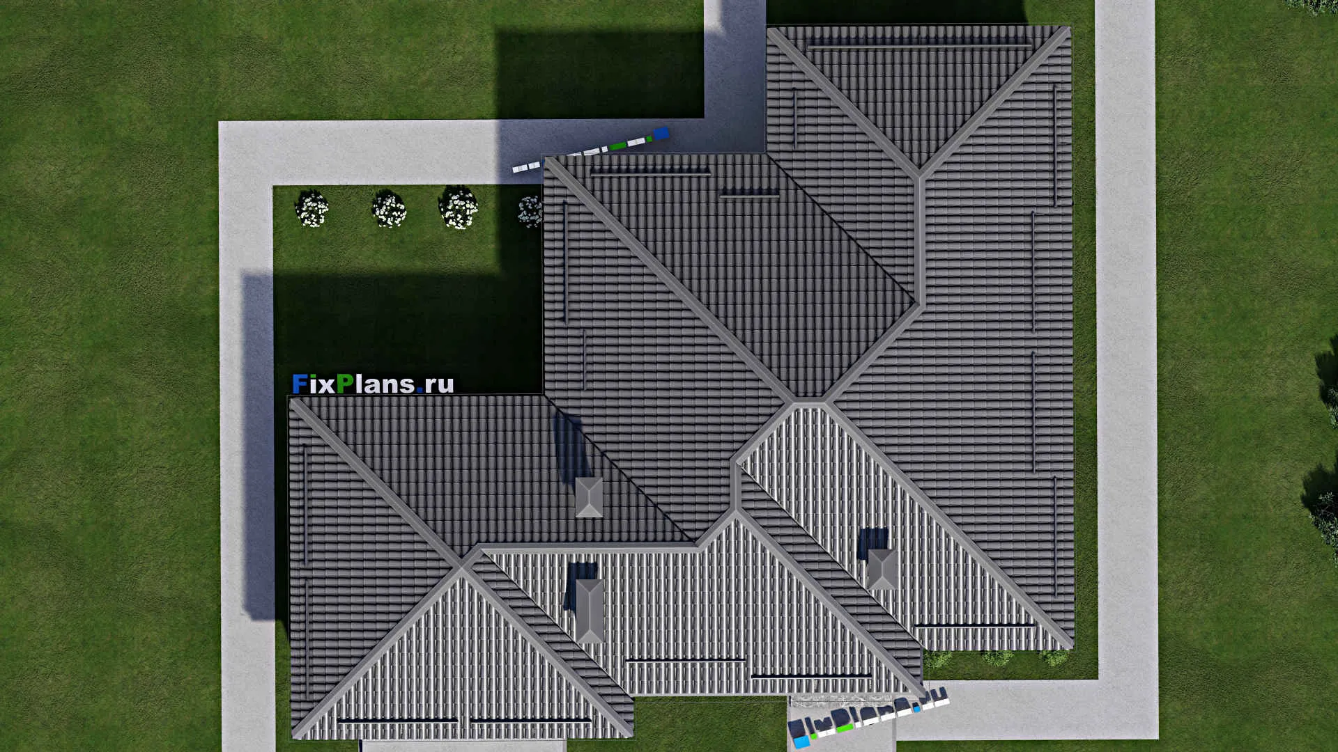 F-3707 - Проект одноэтажного дома 14 на 19, площадью 170 м² с террасой, гаражом на 2 машины и 2 спальнями