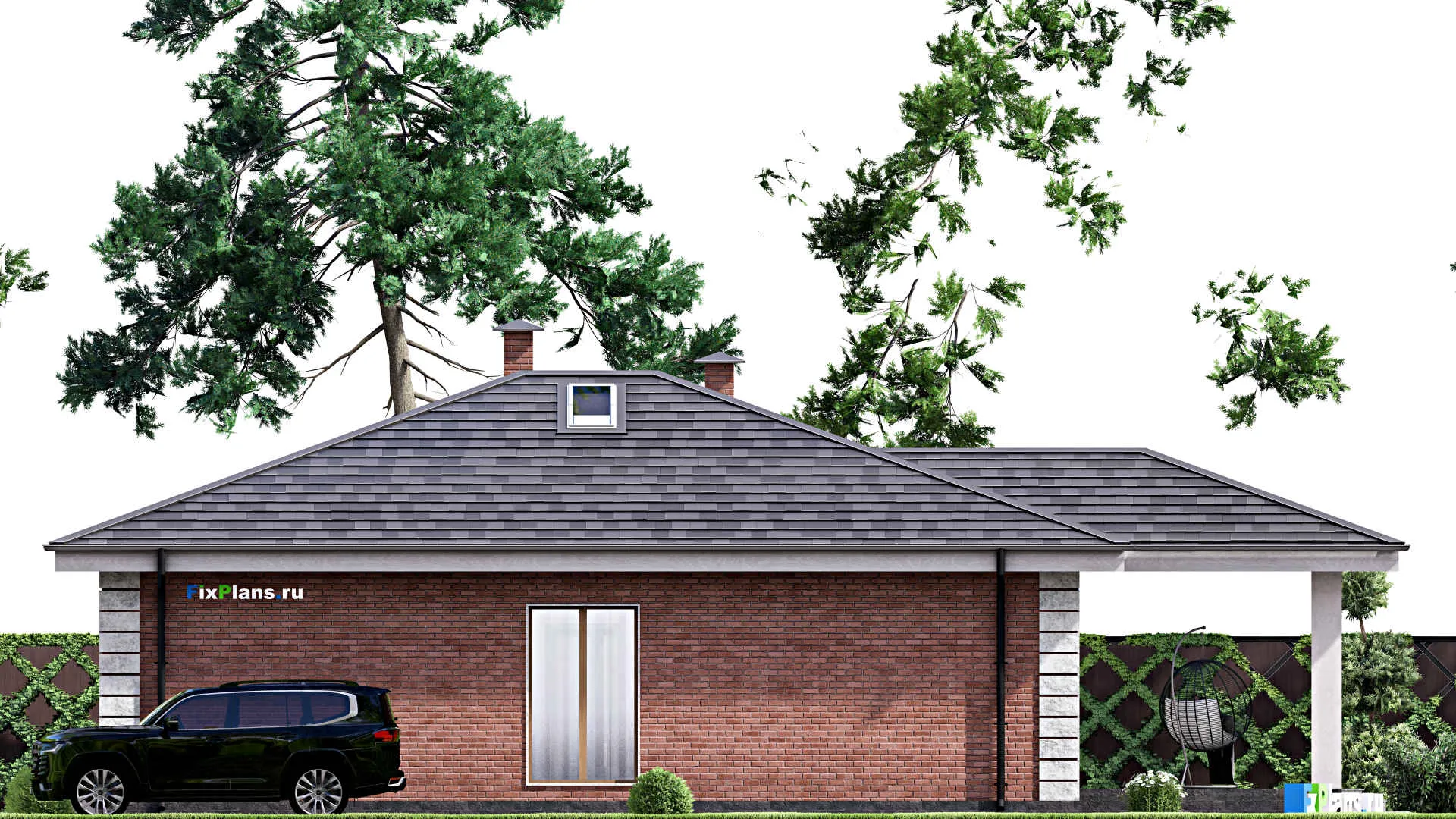 F-13850 - Проект одноэтажного дома 12 на 17, площадью 130 м² с террасой и 3 спальнями