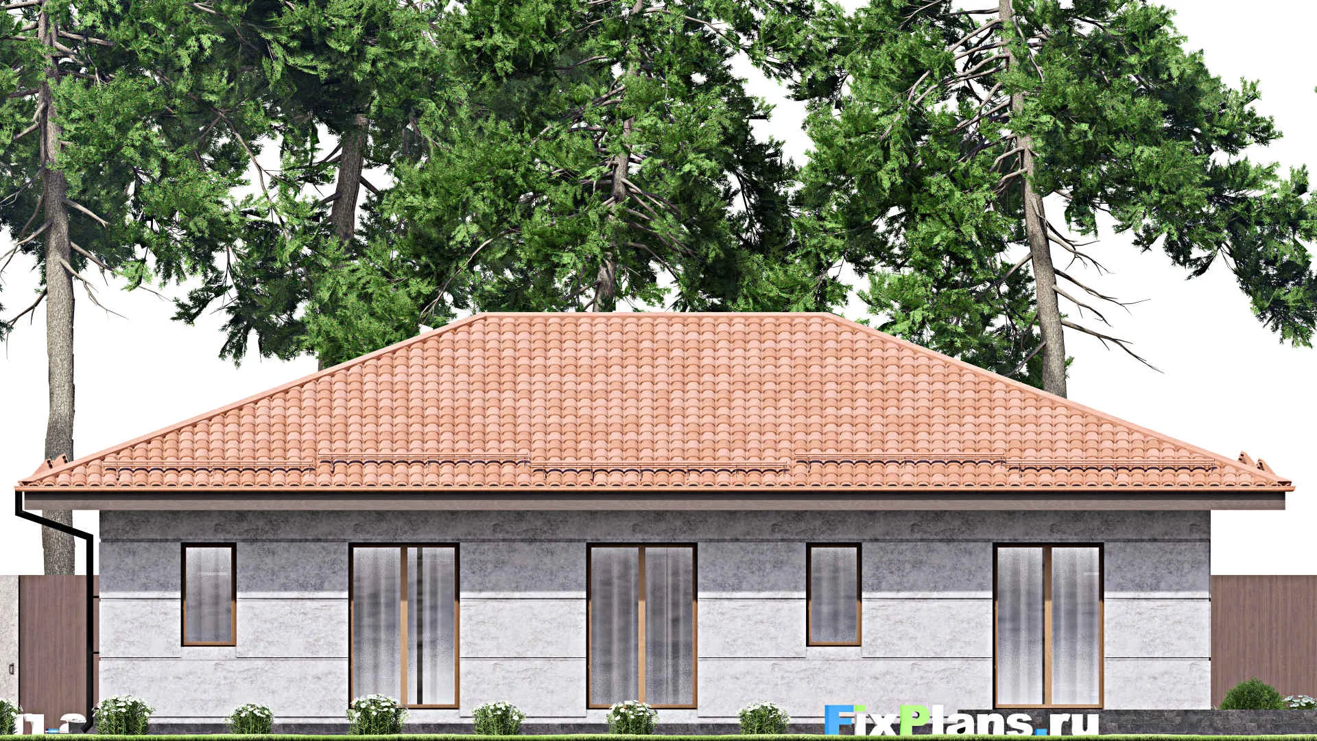 F-12815 - Проект одноэтажного дома 13 на 18, площадью 170 м² с террасой и 3 спальнями