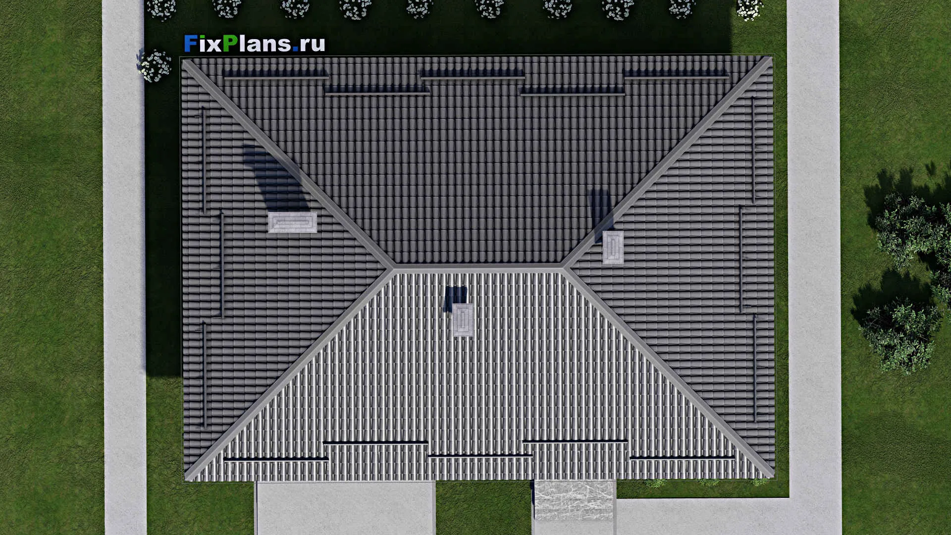 F-3635 - План одноэтажного дома 11 на 16, площадью 130 м² с гаражом на 2 машины и 2 спальнями