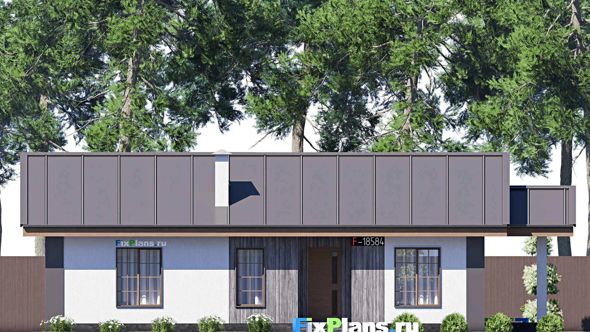 F-18584 - Проект одноэтажного дома 8 на 16, площадью 90 м² с террасой и 2 спальнями