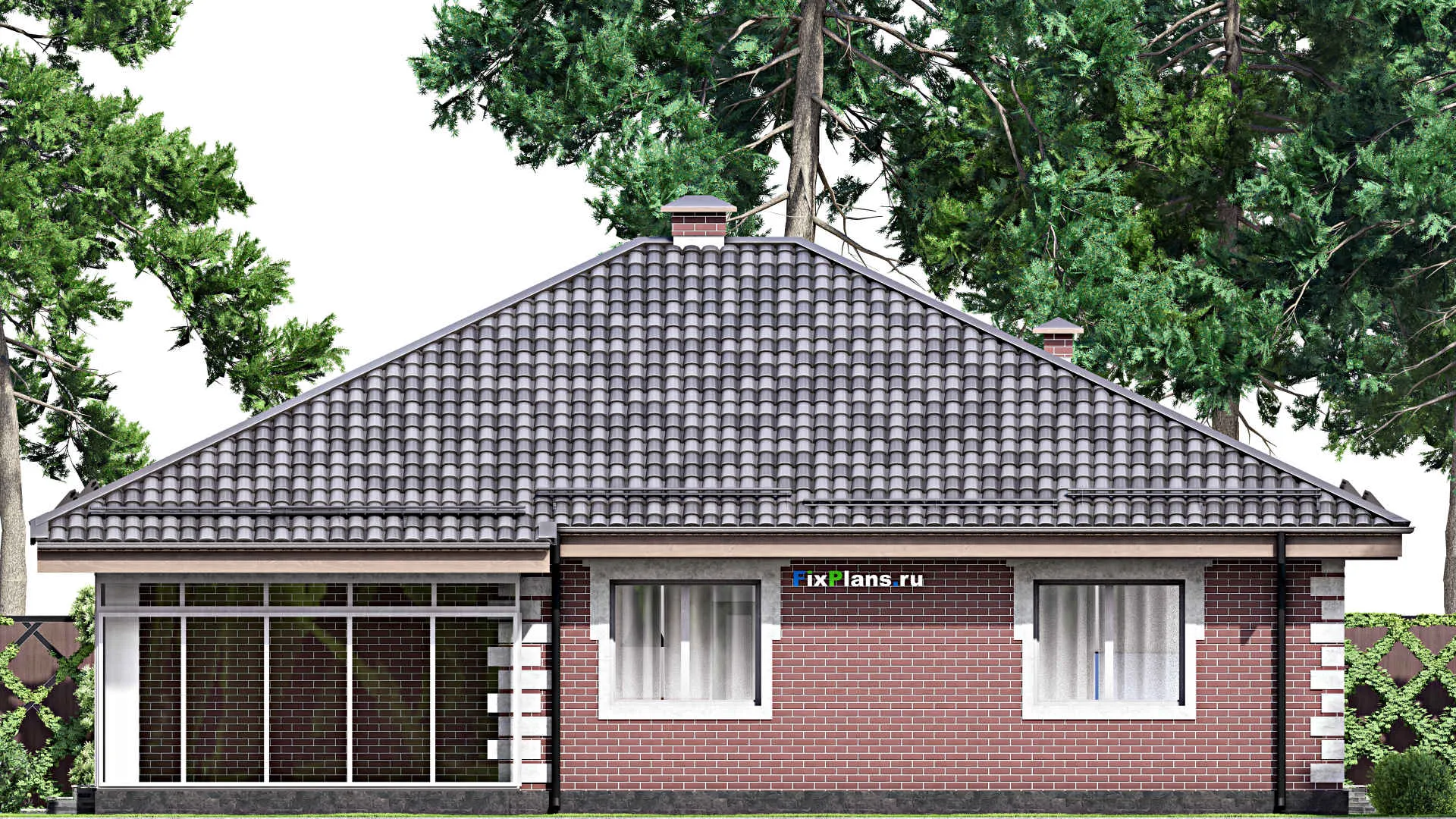 F-13022 - План одноэтажного дома 14 на 15, площадью 160 м² с террасой и 3 спальнями