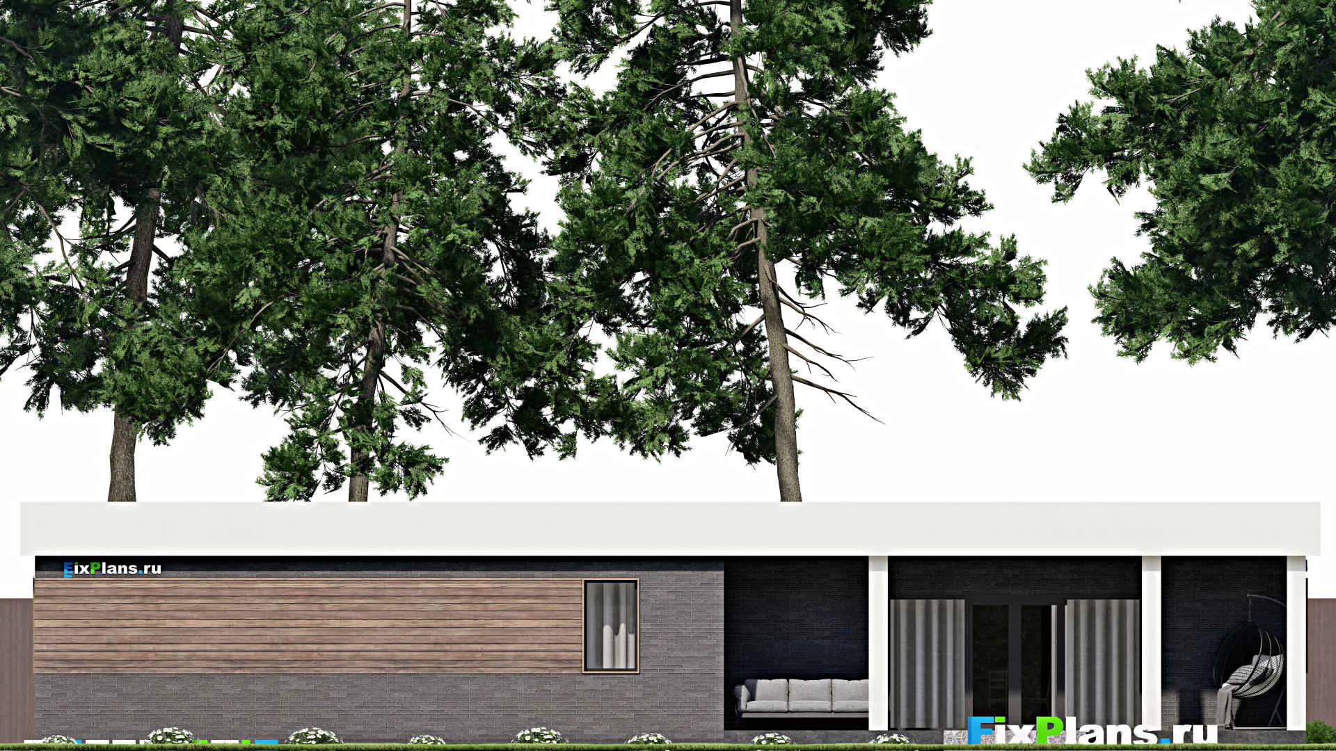 F-4976 - План одноэтажного дома 15 на 20, площадью 210 м² с террасой, гаражом на 2 машины и 3 спальнями