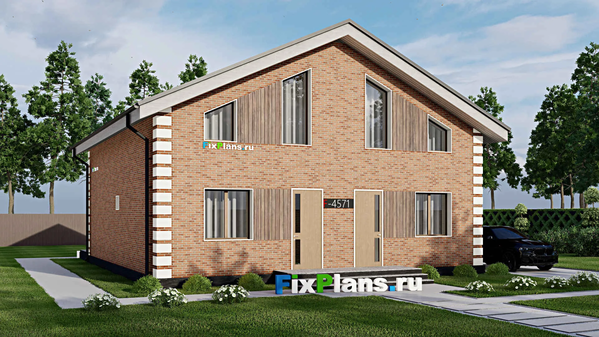 F-4571 - Проект дома с мансардой 12 на 13, площадью 240 м² с террасой и 4 спальнями