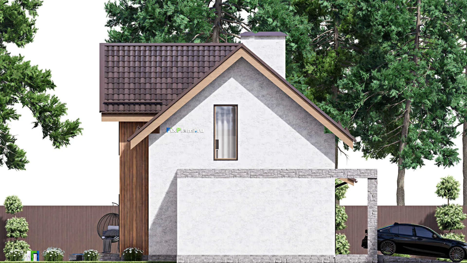 F-15956 - Проект дома с мансардой 13 на 20, площадью 240 м² с террасой, гаражом на 2 машины и 4 спальнями