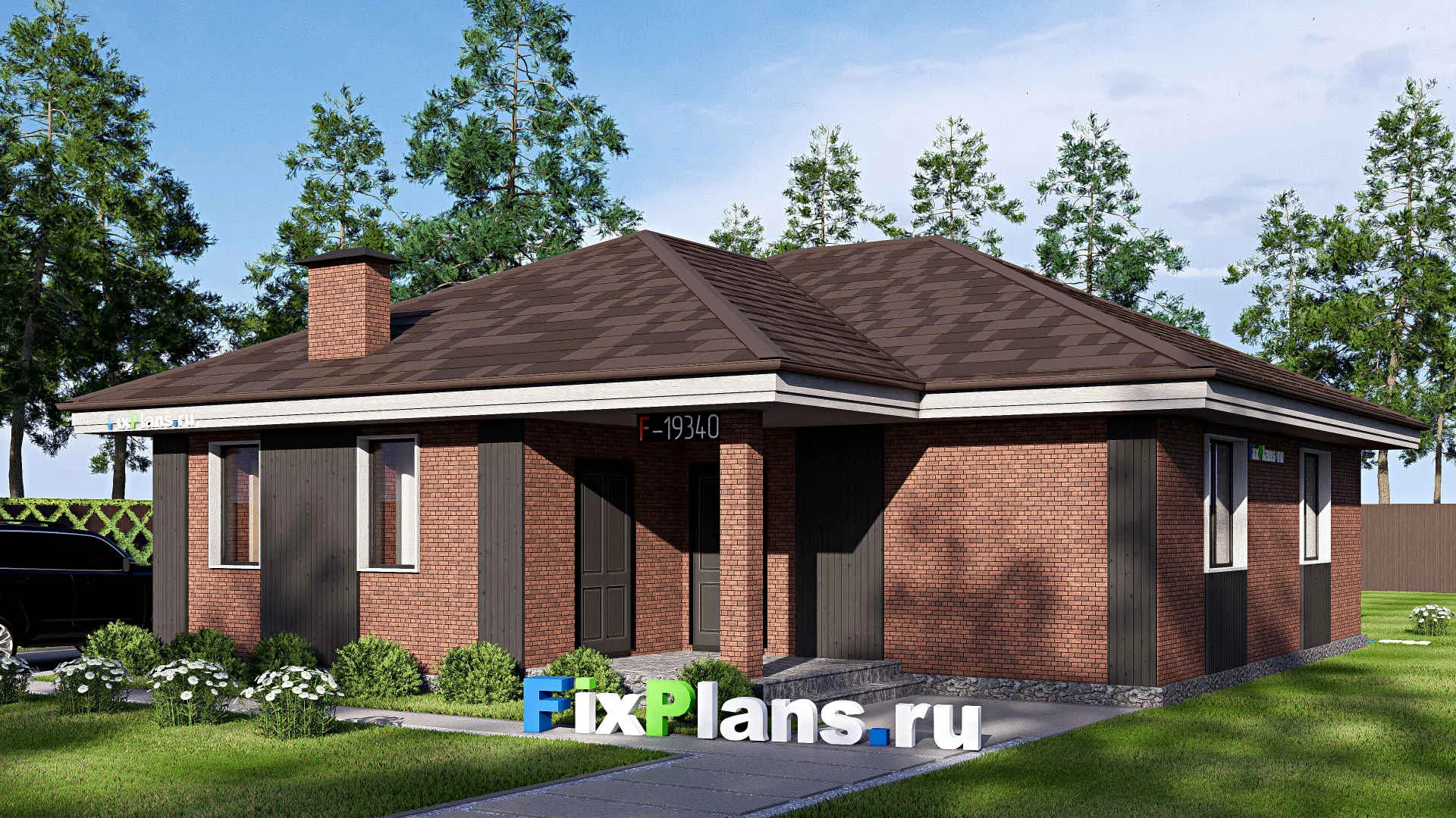 F-19340 - Проект одноэтажного дома 12 на 13, площадью 100 м² с 3 спальнями