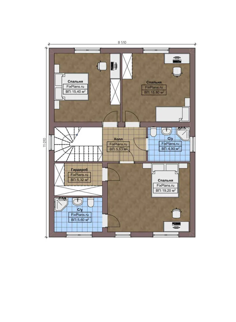 F-3806 - Планы двухэтажного дома 9 на 12, площадью 160 м² с 4 спальнями