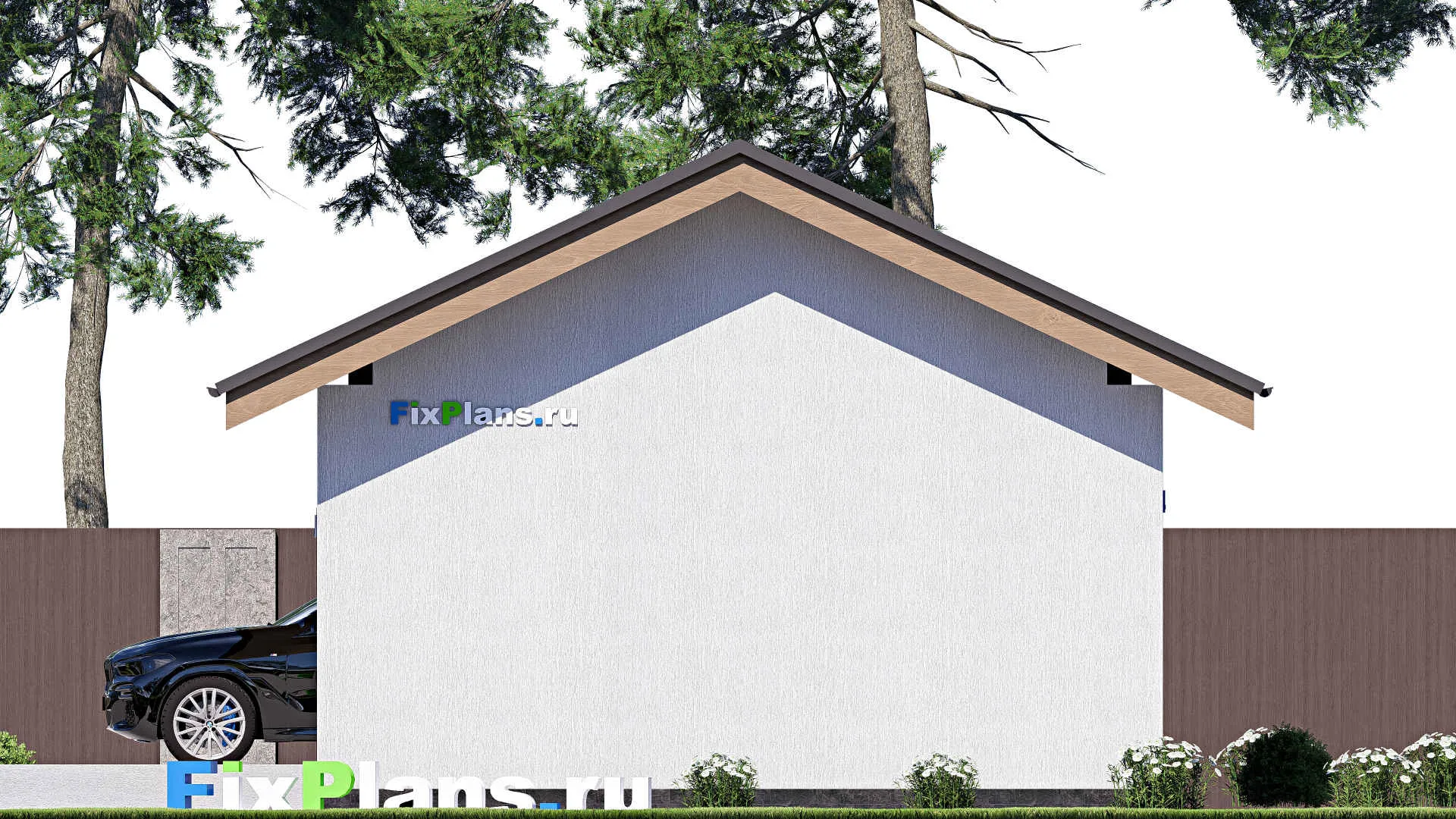 F-19475 - Проект гаража из газобетона 7 на 11, площадью 60 м² на 2 машиноместа