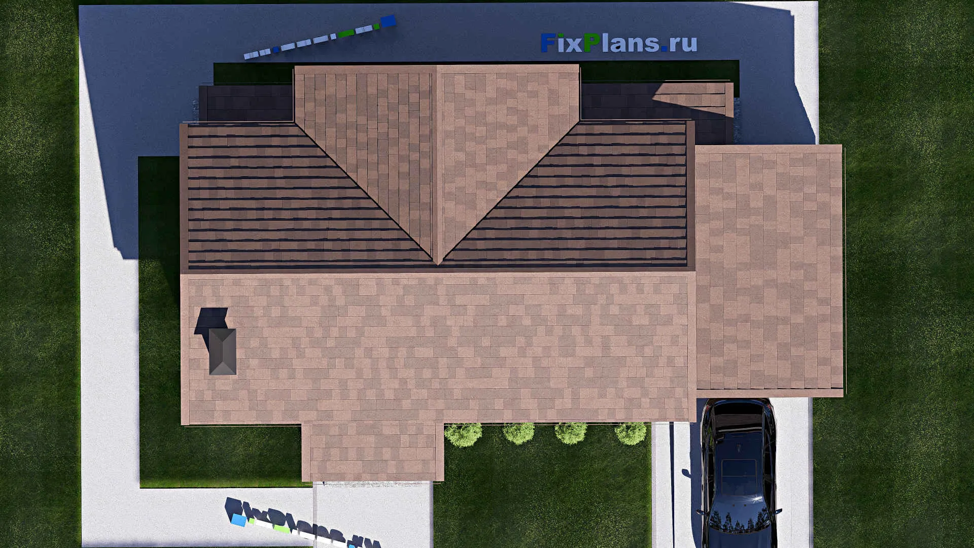 F-18845 - Проект одноэтажного дома 10 на 16, площадью 140 м² с террасой, гаражом на 1 машину и 2 спальнями