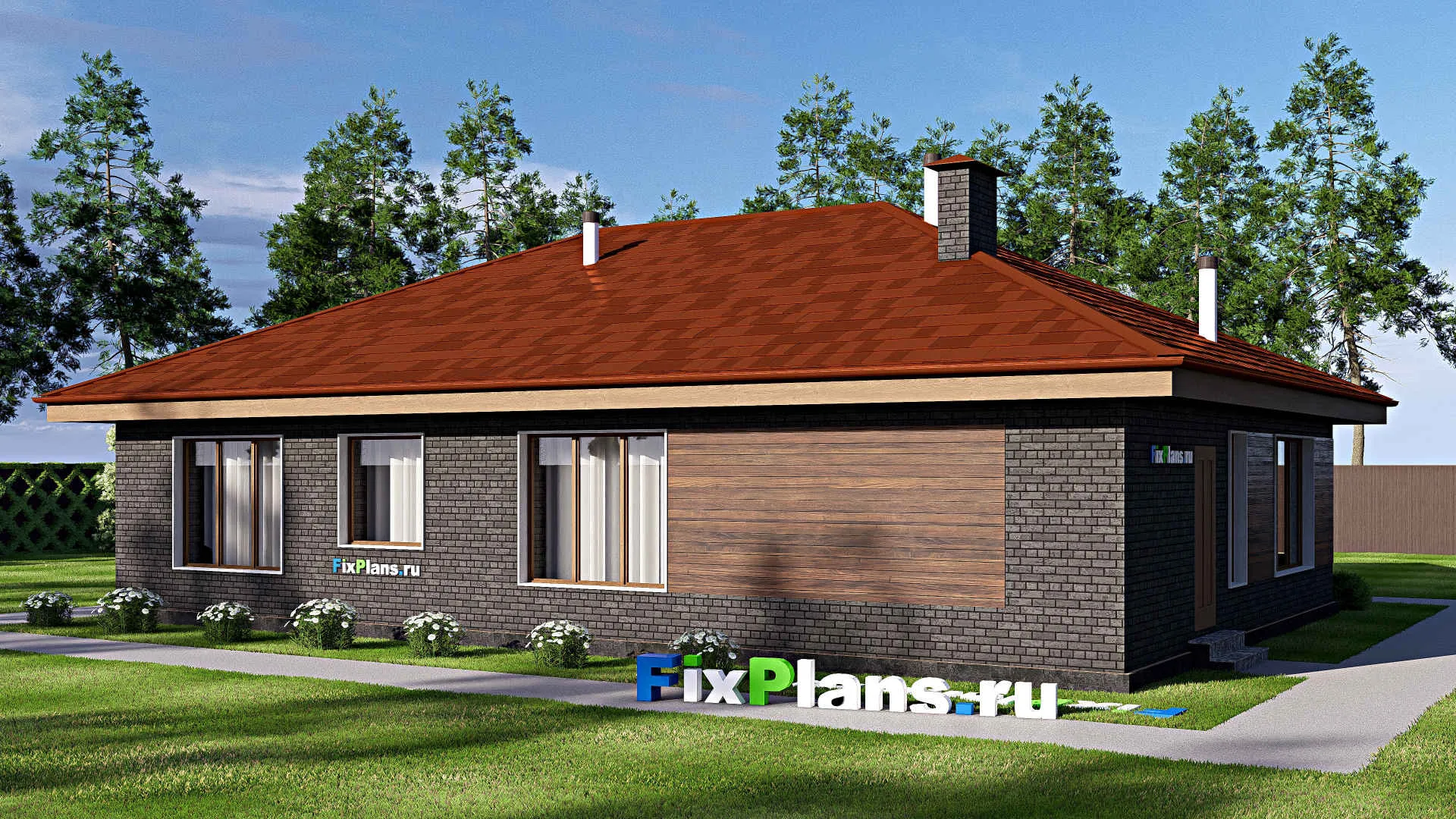 F-15173 - Проект одноэтажного дома 12 на 16, площадью 130 м² с 3 спальнями