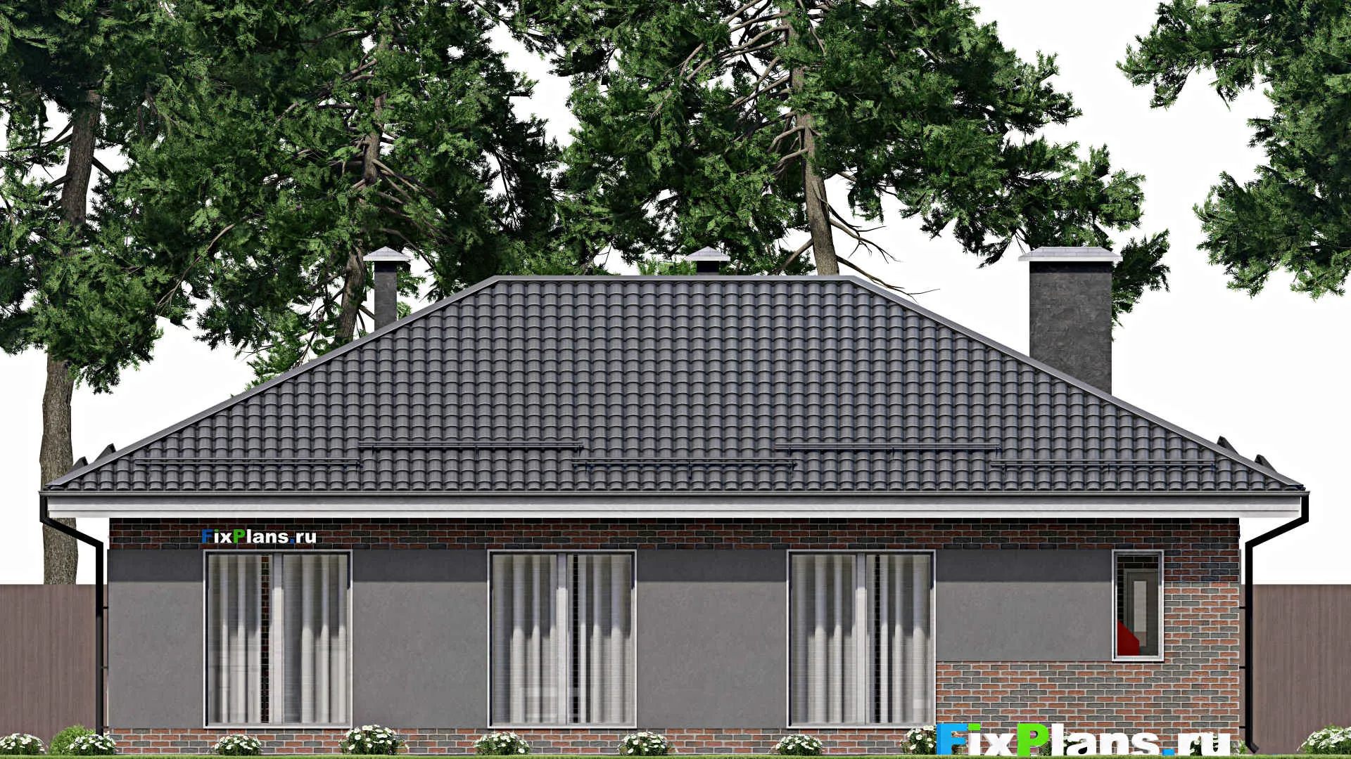 F-3635 - План одноэтажного дома 11 на 16, площадью 130 м² с гаражом на 2 машины и 2 спальнями