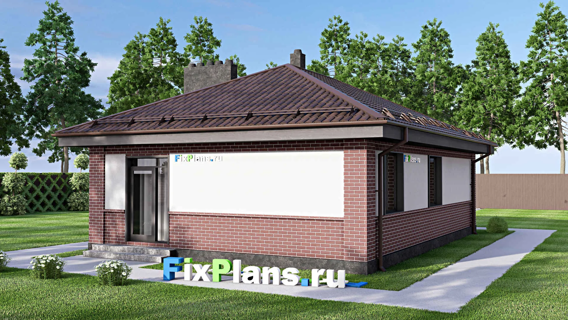 F-16874 - Проект одноэтажного дома 9 на 12, площадью 80 м² с 3 спальнями