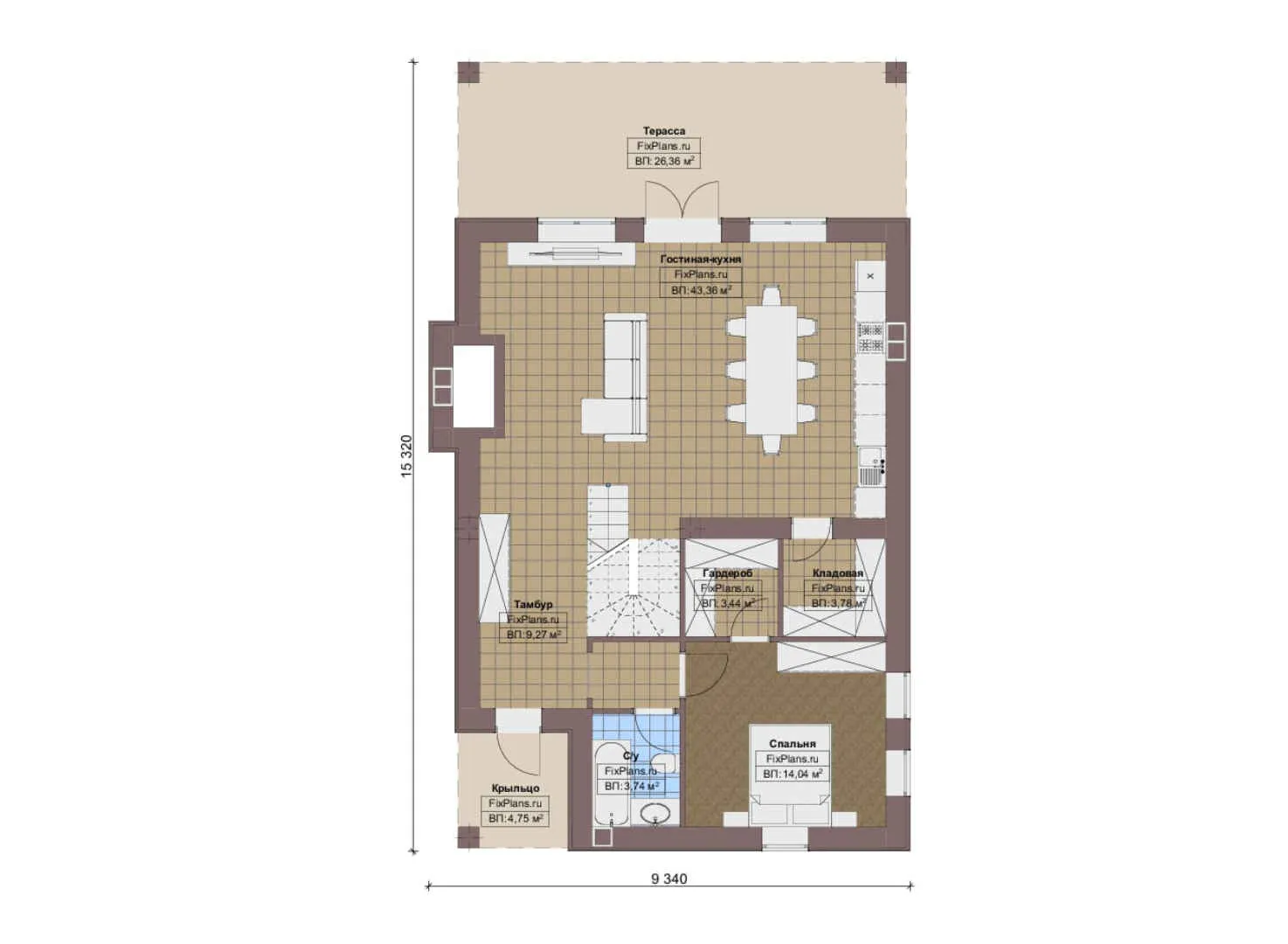 F-16793 - Планы дома с мансардой 10 на 16, площадью 170 м² с террасой и 2 спальнями