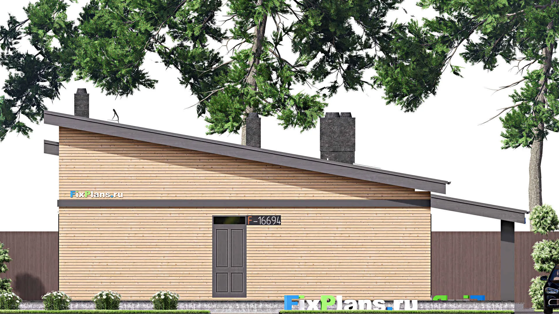 F-16694 - Проект одноэтажного дома 15 на 16, площадью 190 м² с террасой и 2 спальнями