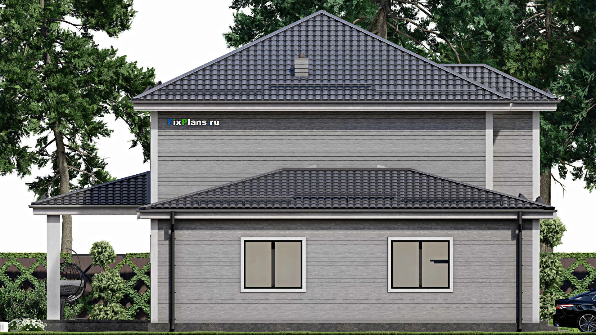 F-5345 - Планы двухэтажного дома 12 на 16, площадью 220 м² с гаражом на 1 машину и 4 спальнями