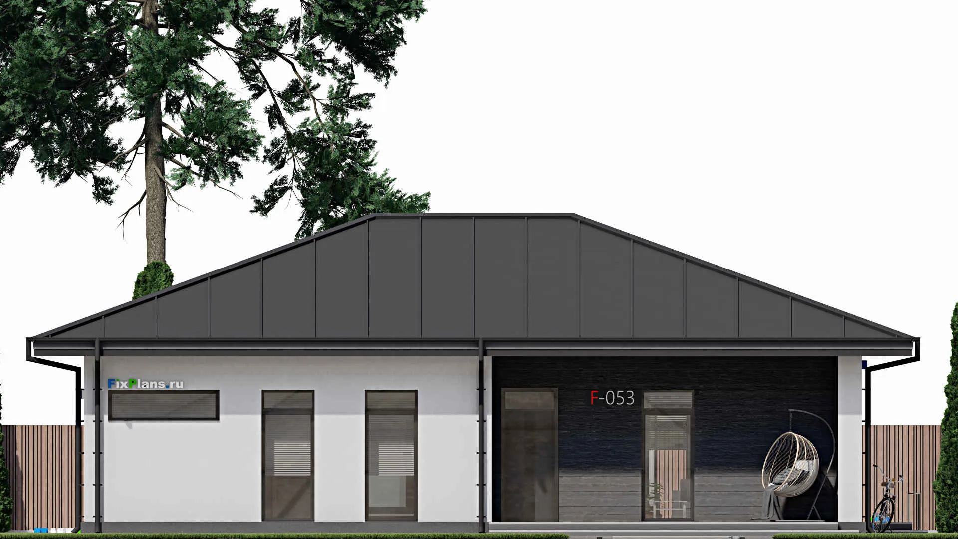 F-0053i - Проект одноэтажного дома 16 на 17, площадью 160 м² с террасой и 3 спальнями