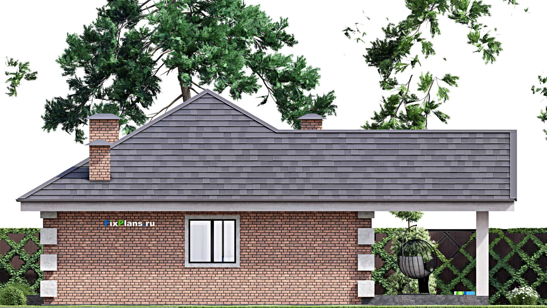 F-13913 - Проект одноэтажного дома 15 на 17, площадью 160 м² с террасой и 4 спальнями