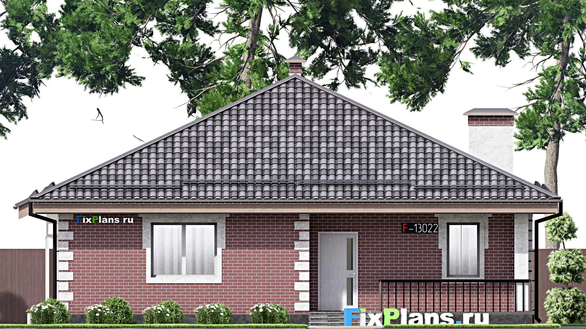 F-13022 - План одноэтажного дома 14 на 15, площадью 160 м² с террасой и 3 спальнями