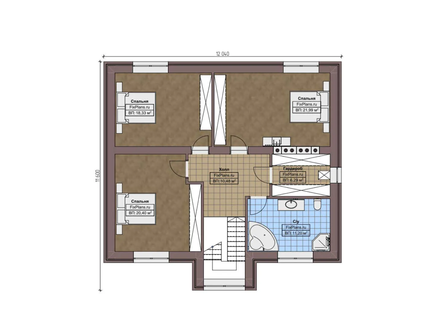 F-5345 - Планы двухэтажного дома 12 на 16, площадью 220 м² с гаражом на 1 машину и 4 спальнями
