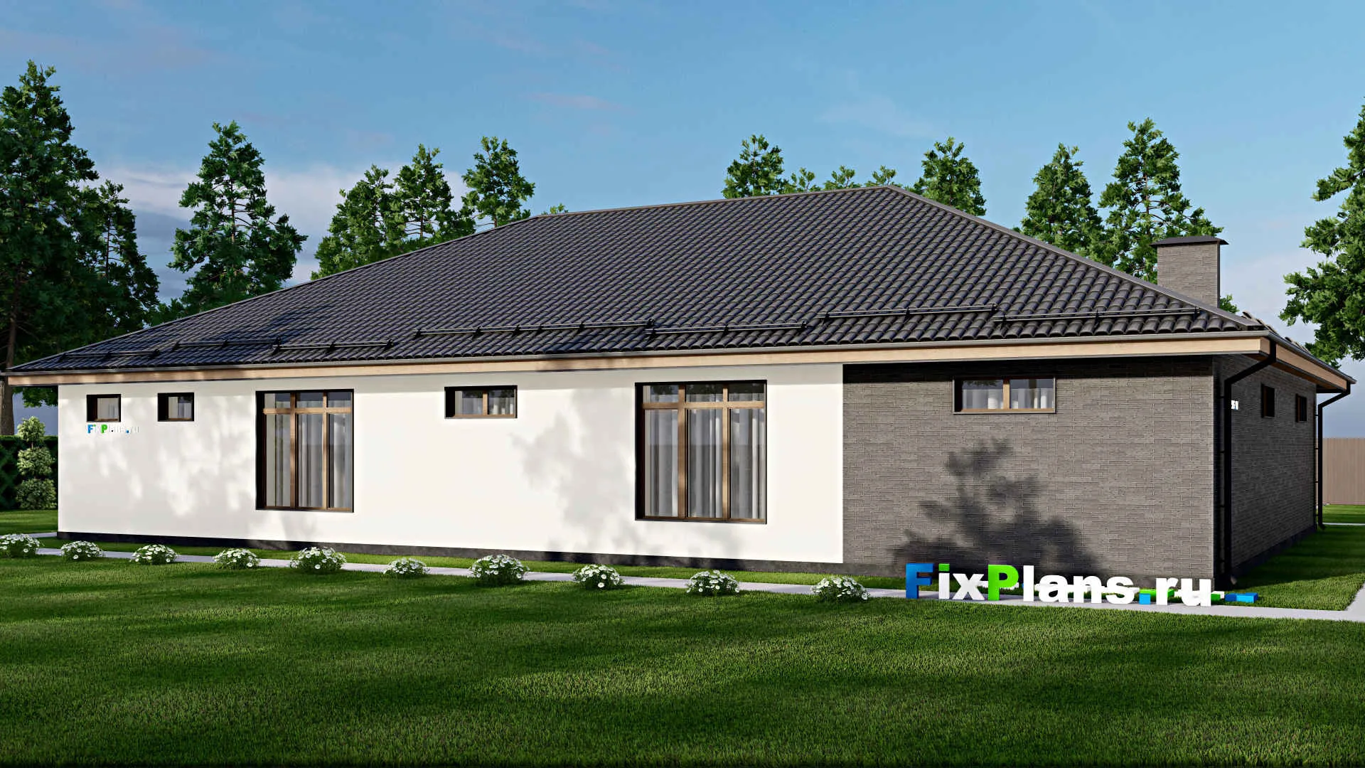 F-4499 - Проект одноэтажного дома 17 на 25, площадью 330 м² с гаражом на 2 машины и 3 спальнями