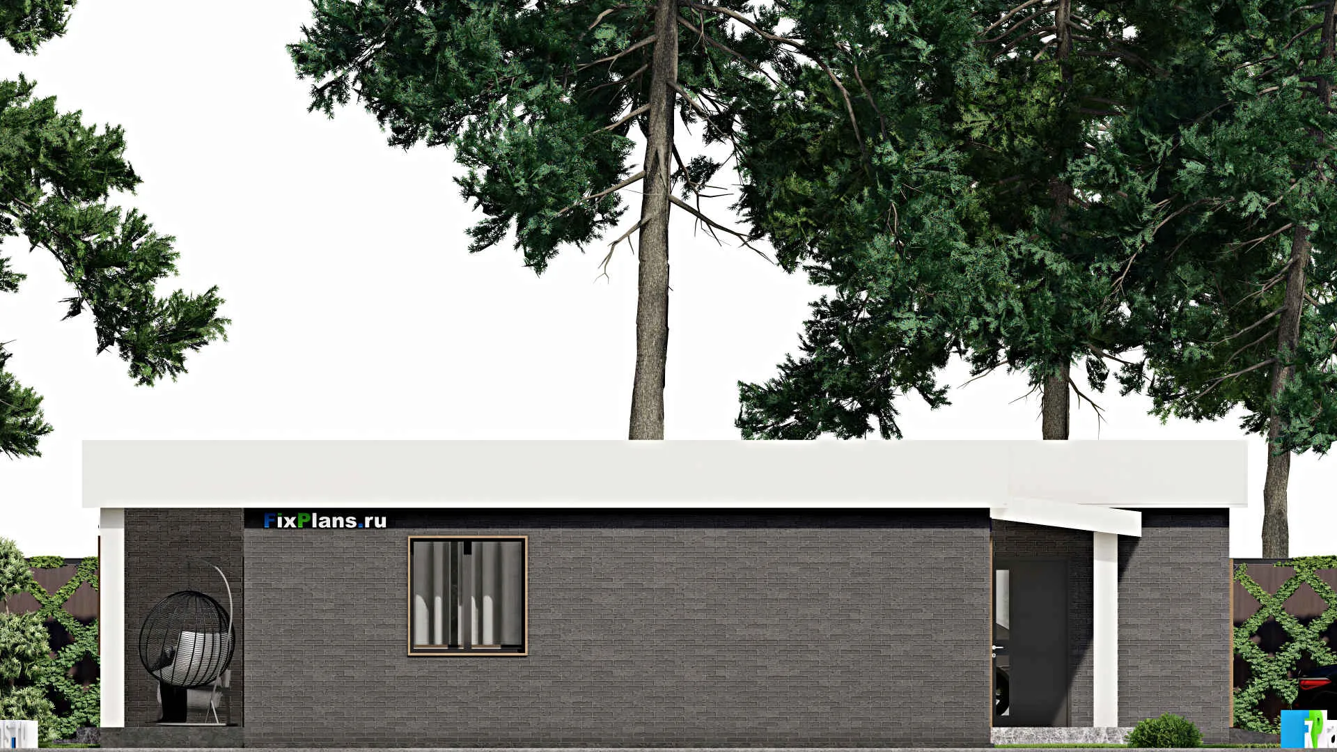 F-4976 - План одноэтажного дома 15 на 20, площадью 210 м² с террасой, гаражом на 2 машины и 3 спальнями