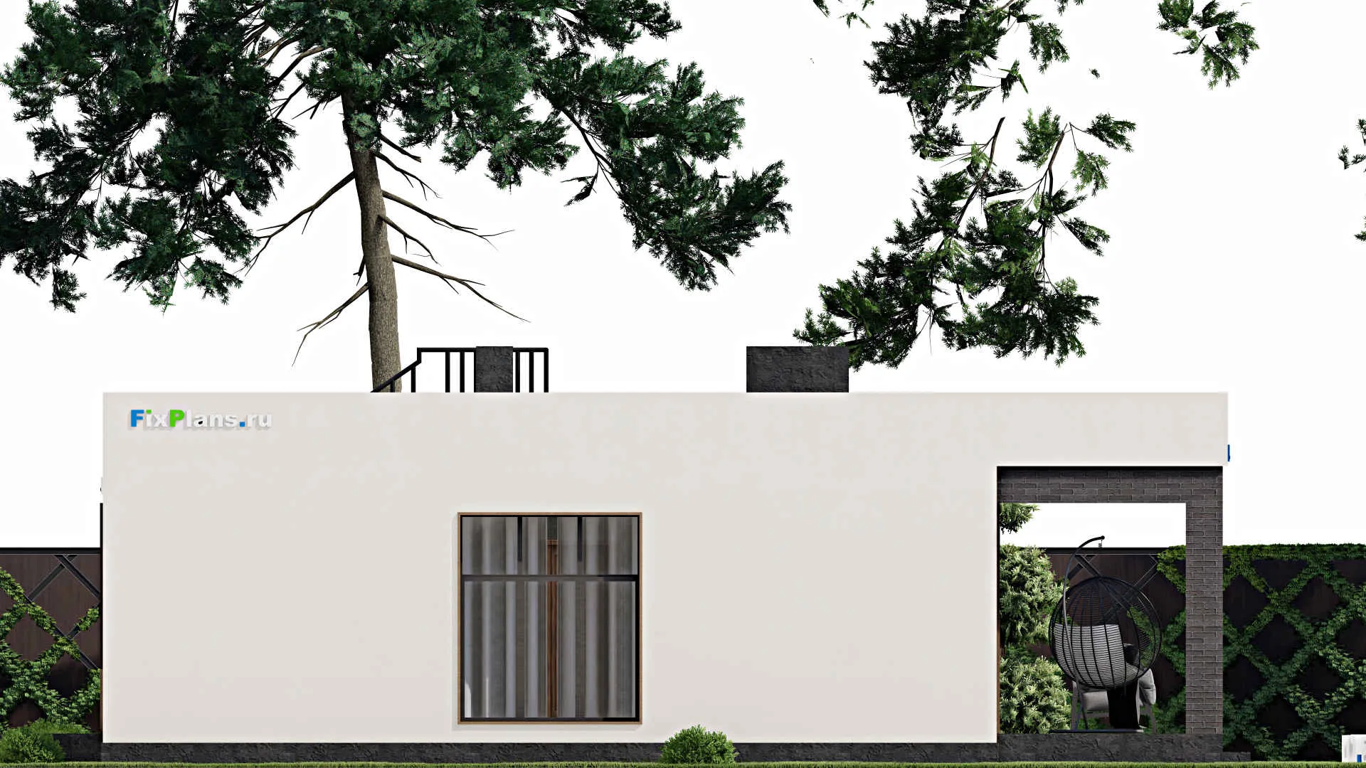 F-5201 - Проект одноэтажного дома 14 на 14, площадью 150 м² с террасой и 3 спальнями