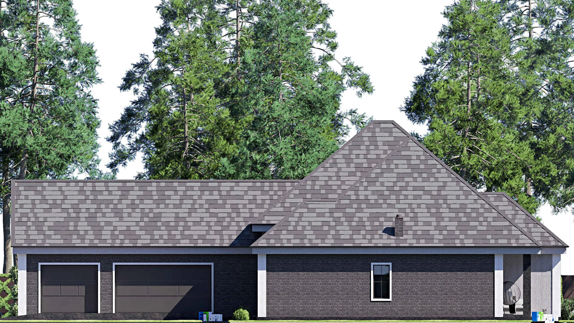 F-17207 - Проект одноэтажного дома 21 на 28, площадью 300 м² с террасой, гаражом на 2 машины и 3 спальнями