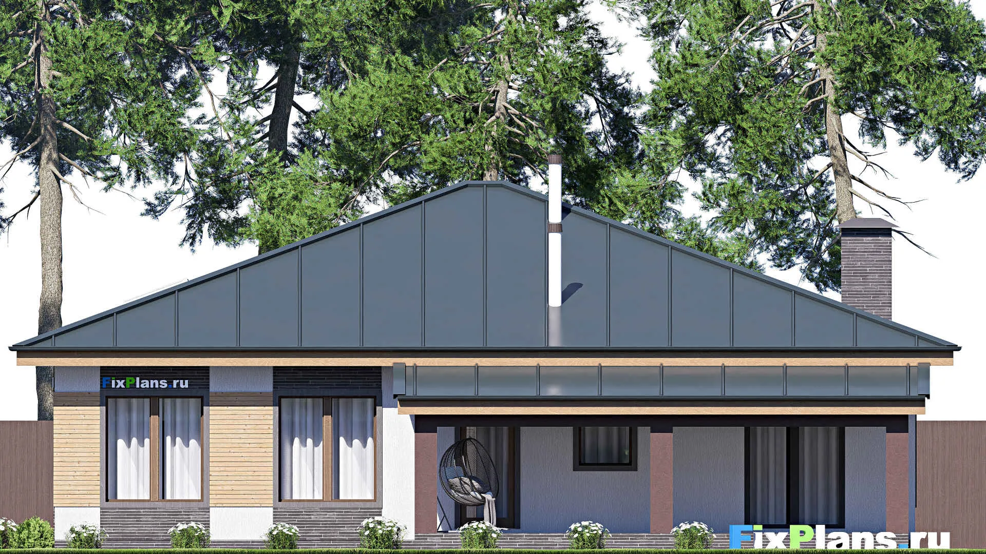 F-20483 - Проект одноэтажного дома 16 на 20, площадью 230 м² с террасой, гаражом на 2 машины и 3 спальнями