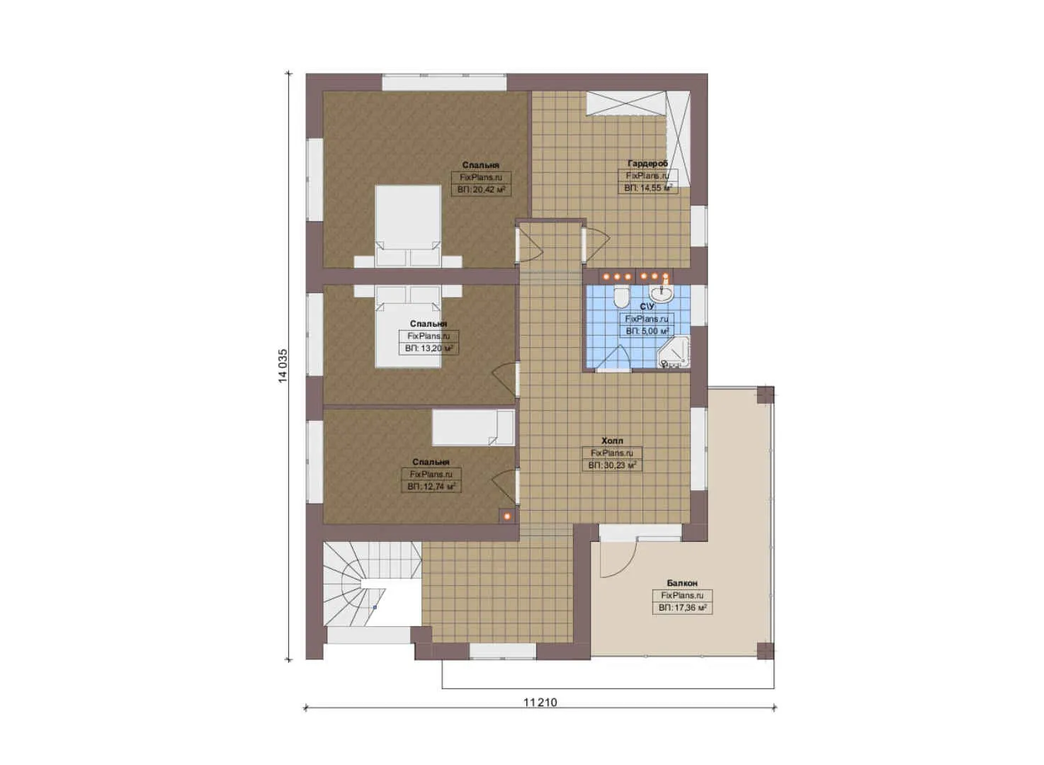 F-18701 - Планы двухэтажного дома 12 на 17, площадью 240 м² с террасой, балконом и 3 спальнями