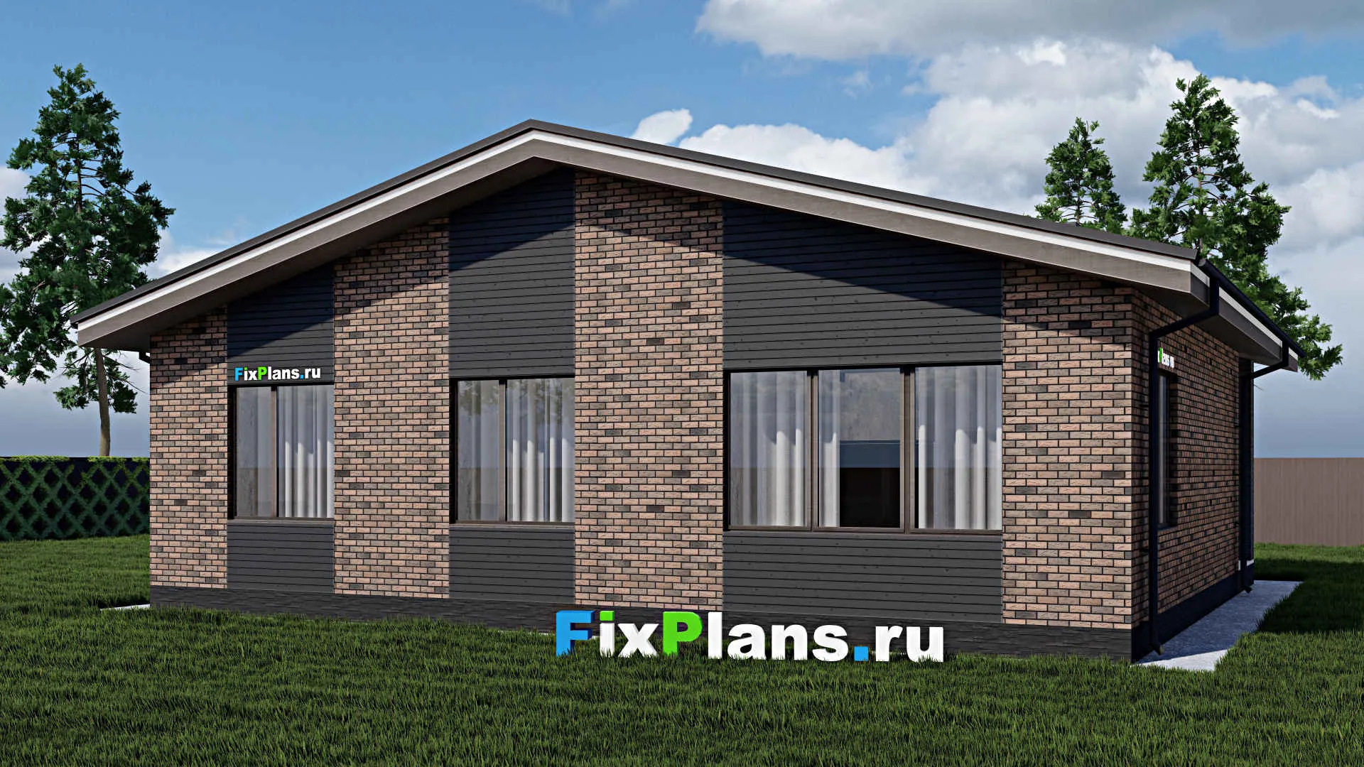 F-0809 - Проект одноэтажного дома 13 на 15, площадью 150 м² с террасой и 3 спальнями