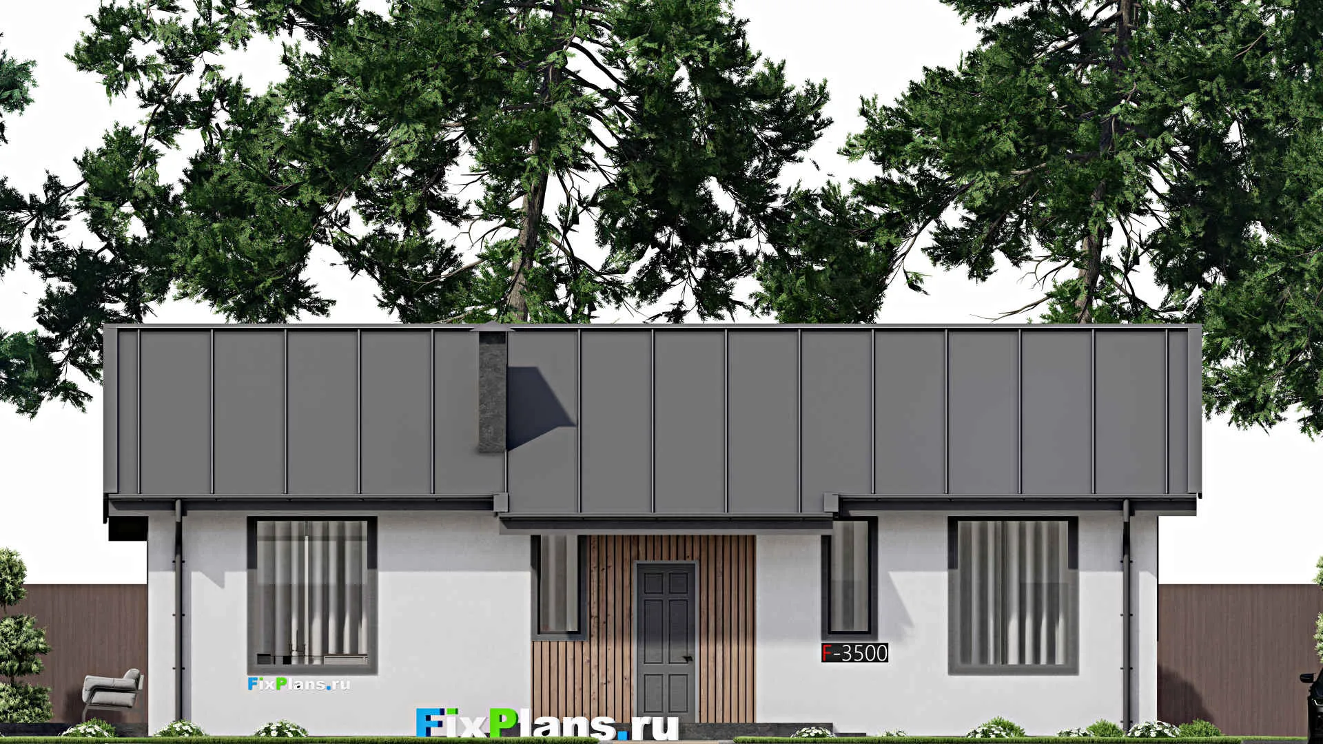 F-3500 - Проект одноэтажного дома 10 на 16, площадью 160 м² с террасой и 3 спальнями
