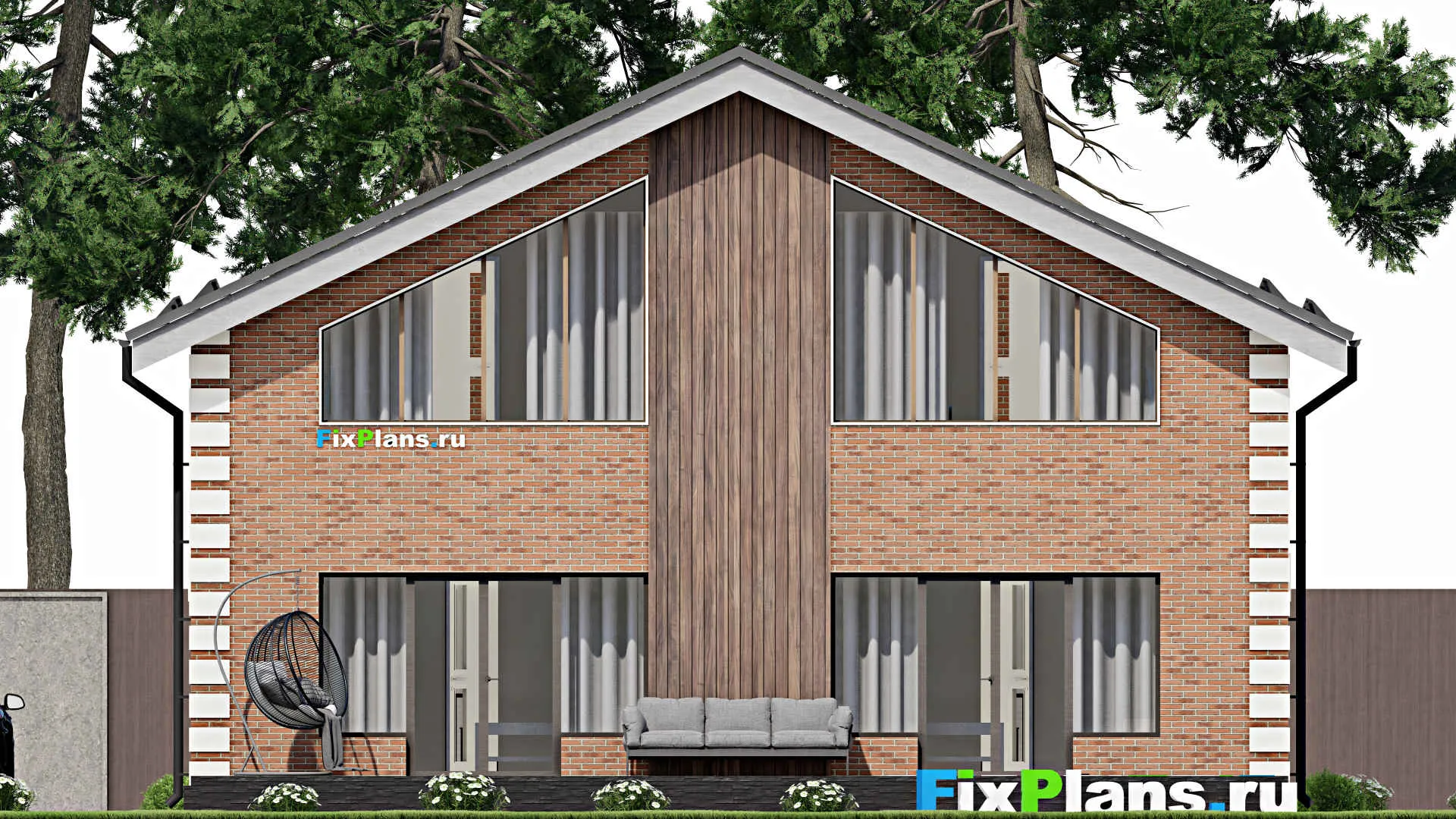 F-4571 - Проект дома с мансардой 12 на 13, площадью 240 м² с террасой и 4 спальнями