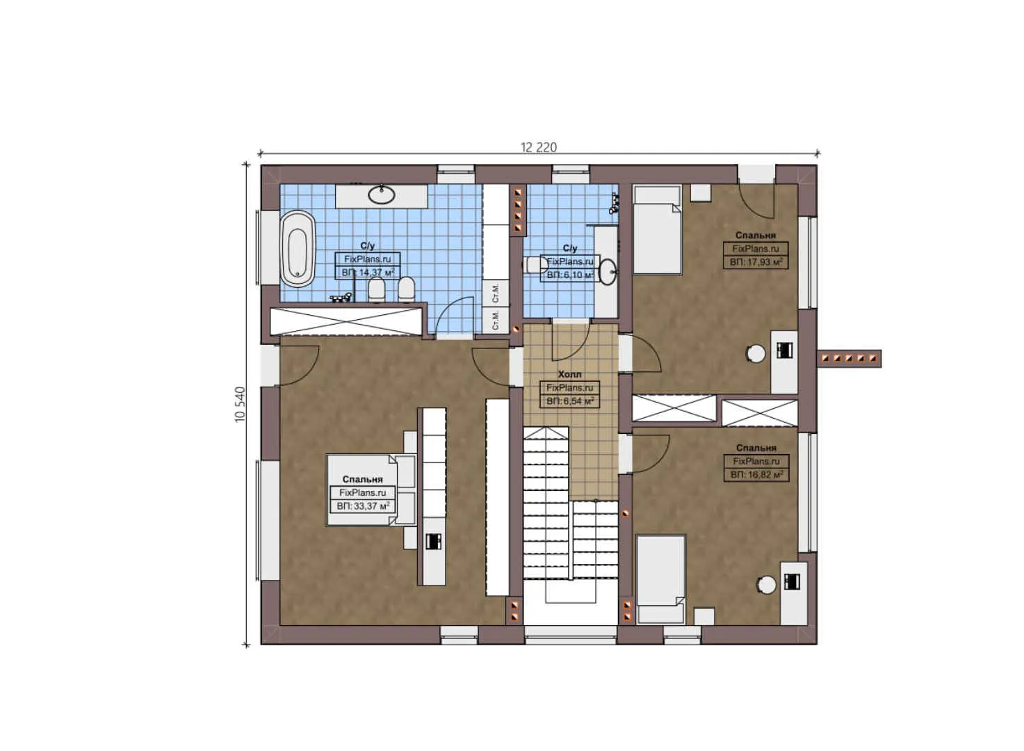 F-1601 - Планы двухэтажного дома 14 на 26, площадью 320 м² с террасой и 3 спальнями