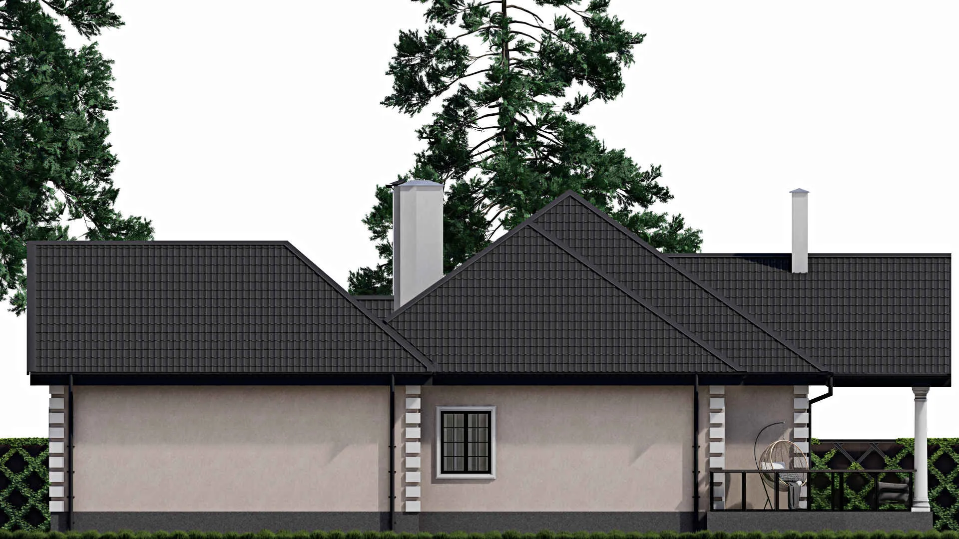 F-0179 - Проект одноэтажного дома 18 на 21, площадью 280 м² с террасой, гаражом на 2 машины и 1 спальнями