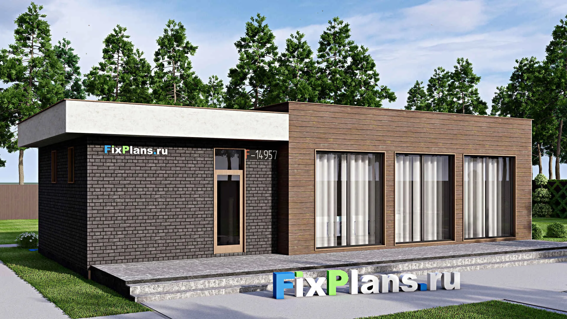 F-14957 - Проект бани 10 на 15, площадью 110 м² с комнатой отдыха, терассой, бассейном и санузлом