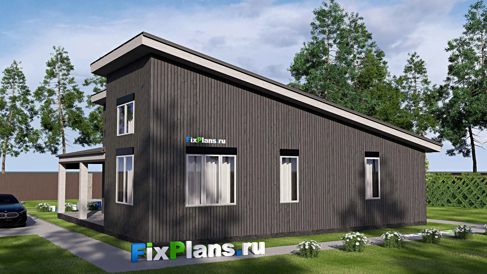 F-20447 - Проект одноэтажного дома 13 на 14, площадью 120 м² с террасой и 2 спальнями