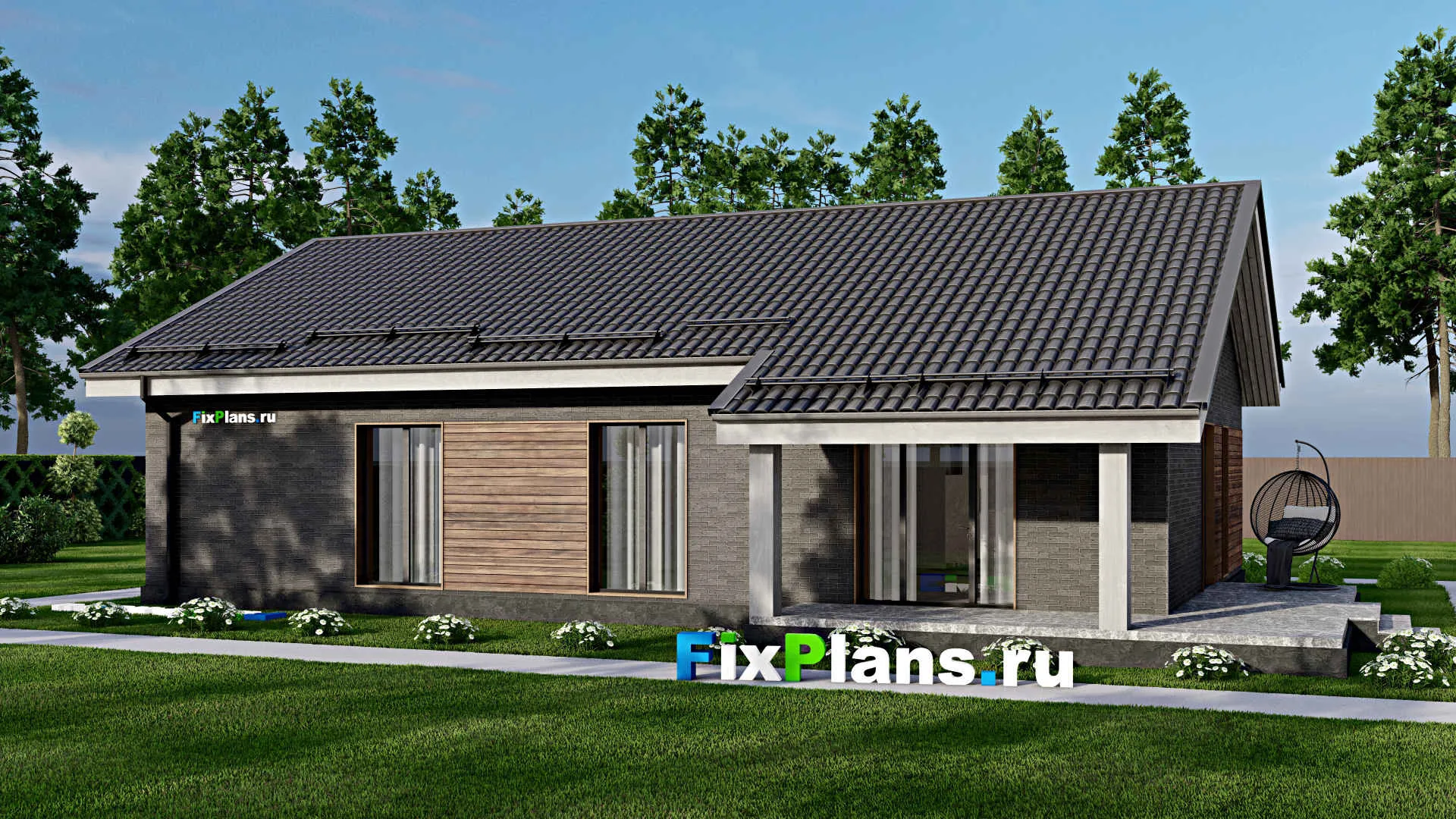 F-5291 - План одноэтажного дома 11 на 16, площадью 160 м² с террасой и 3 спальнями