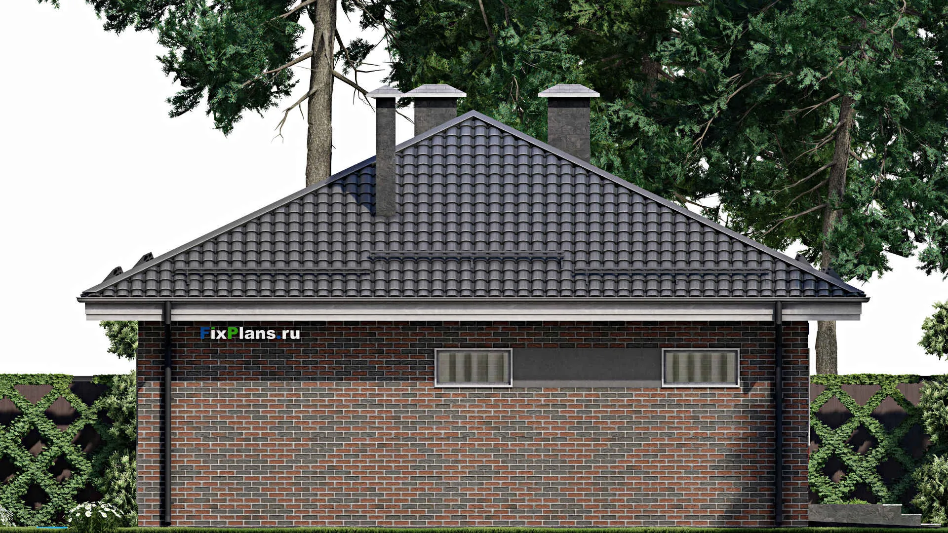 F-3635 - План одноэтажного дома 11 на 16, площадью 130 м² с гаражом на 2 машины и 2 спальнями