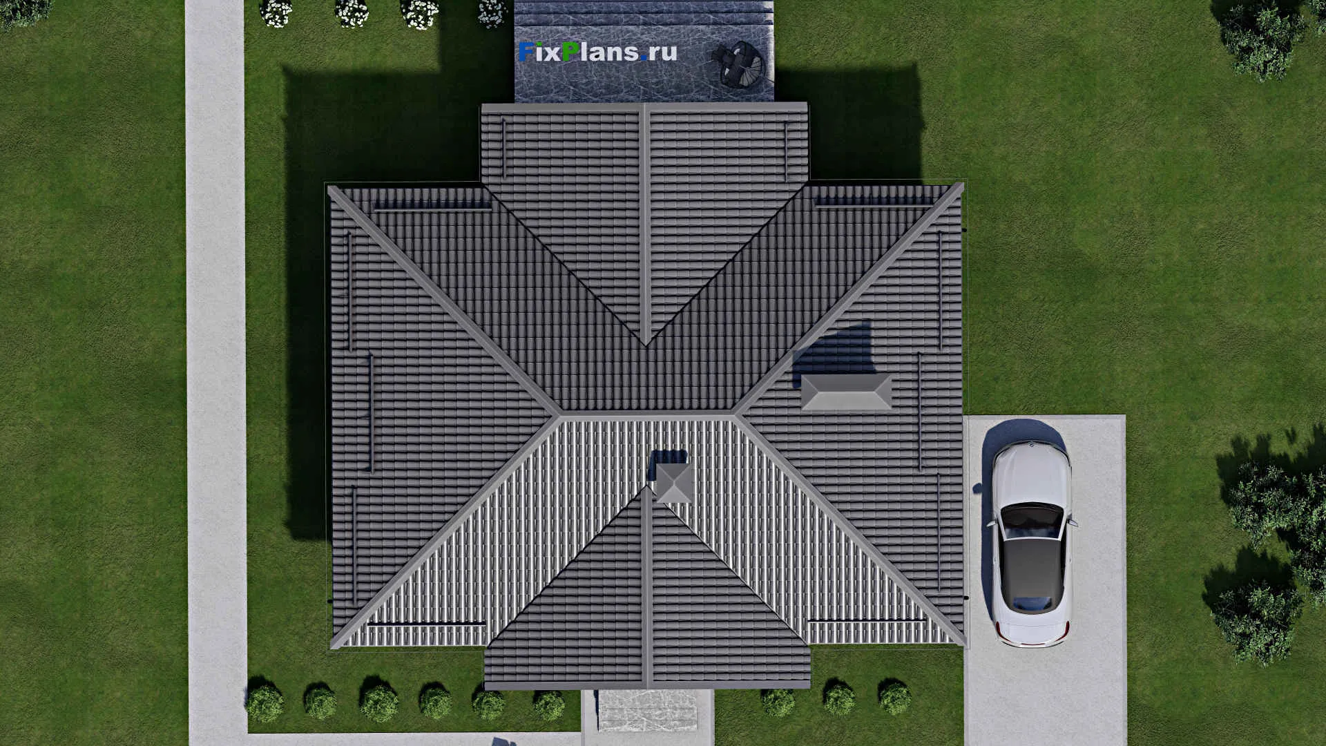 F-2744 - Проект одноэтажного дома 14 на 15, площадью 160 м² с террасой и 3 спальнями