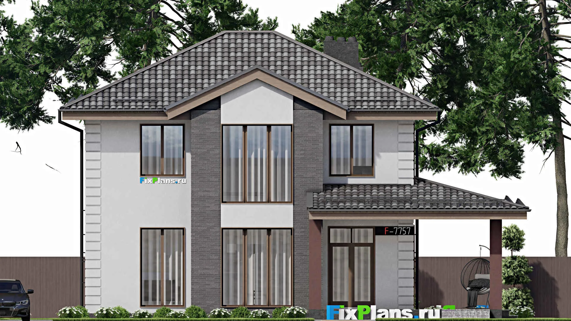 F-7757 - Планы двухэтажного дома 12 на 14, площадью 190 м² с террасой и 4 спальнями