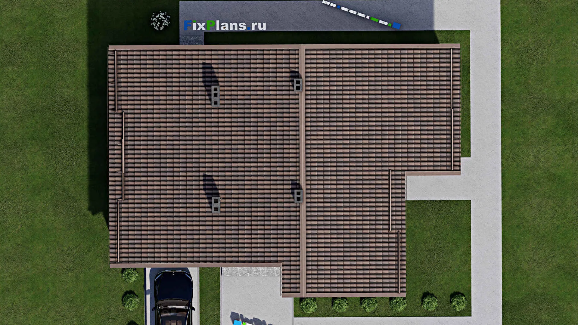 F-7676 - Проект дома с мансардой 12 на 16, площадью 190 м² с террасой, балконом, гаражом на 1 машину и 4 спальнями