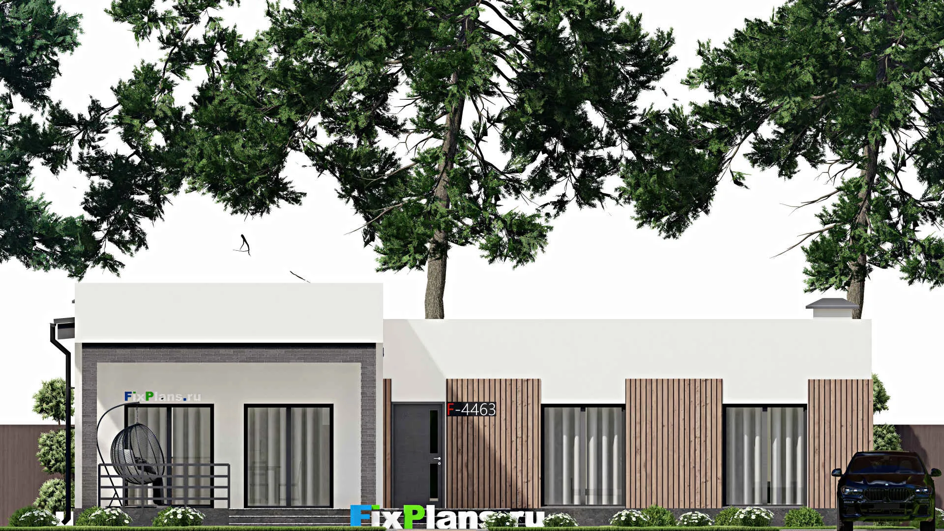 F-4463 - Проект одноэтажного дома 15 на 16, площадью 150 м² с террасой и 3 спальнями