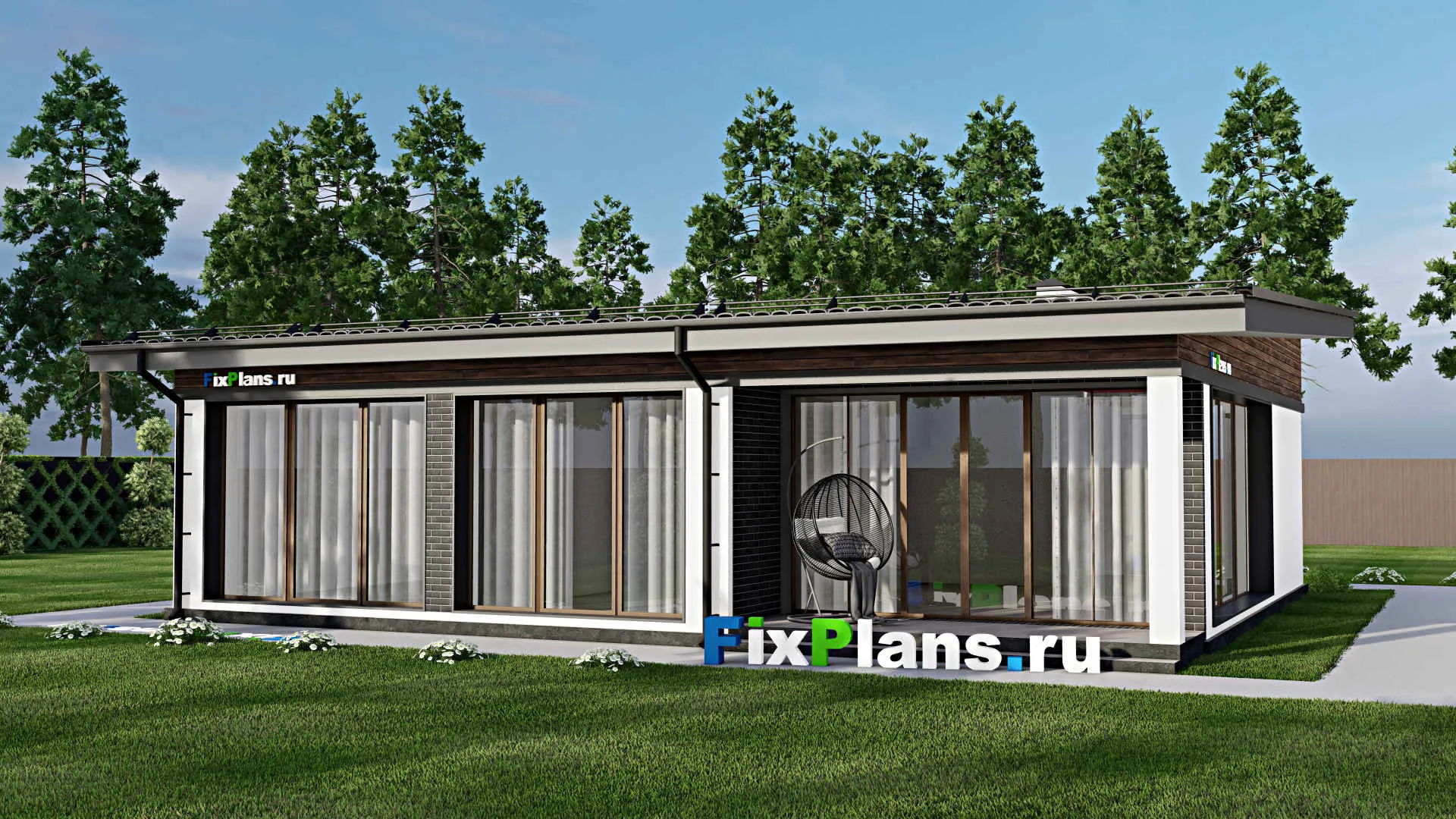 F-7028 - Проект одноэтажного дома 12 на 14, площадью 120 м² с террасой и 3 спальнями