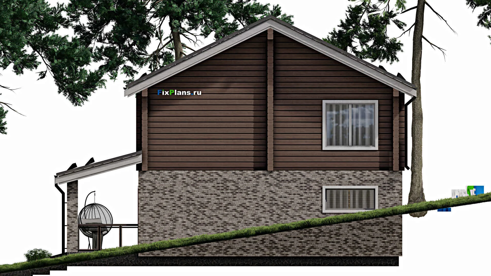 F-2087 - Проект двухэтажного дома 10 на 12, площадью 240 м² с террасой, баней, гаражом на 1 машину и 4 спальнями