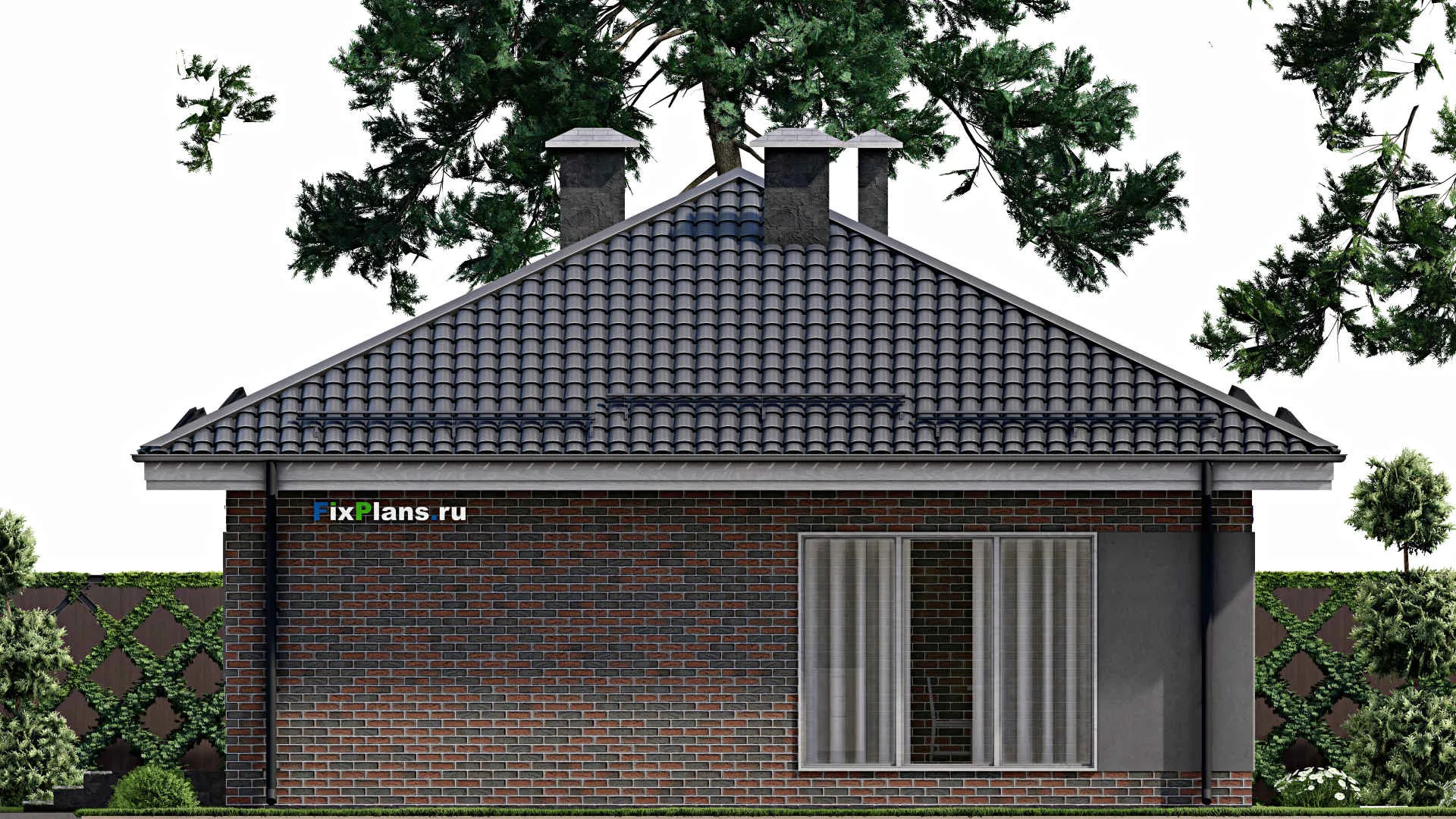 F-3635 - План одноэтажного дома 11 на 16, площадью 130 м² с гаражом на 2 машины и 2 спальнями