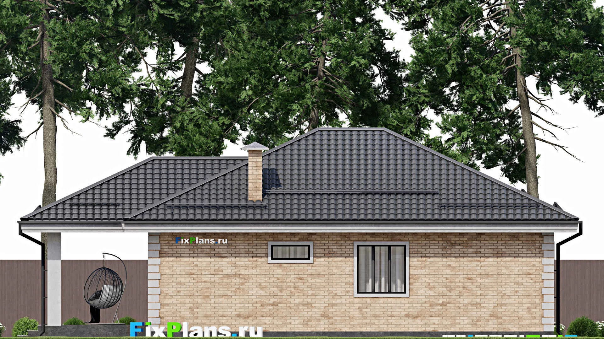 F-2726 - Проект одноэтажного дома 10 на 12, площадью 120 м² с террасой и 3 спальнями