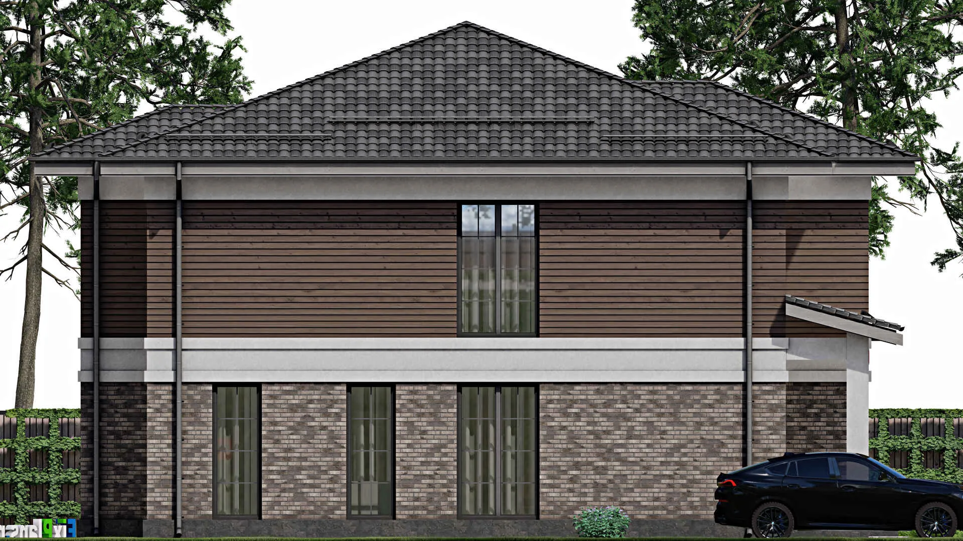 F-1916 - Проект двухэтажного дома 13 на 14, площадью 280 м² с террасой и 5 спальнями