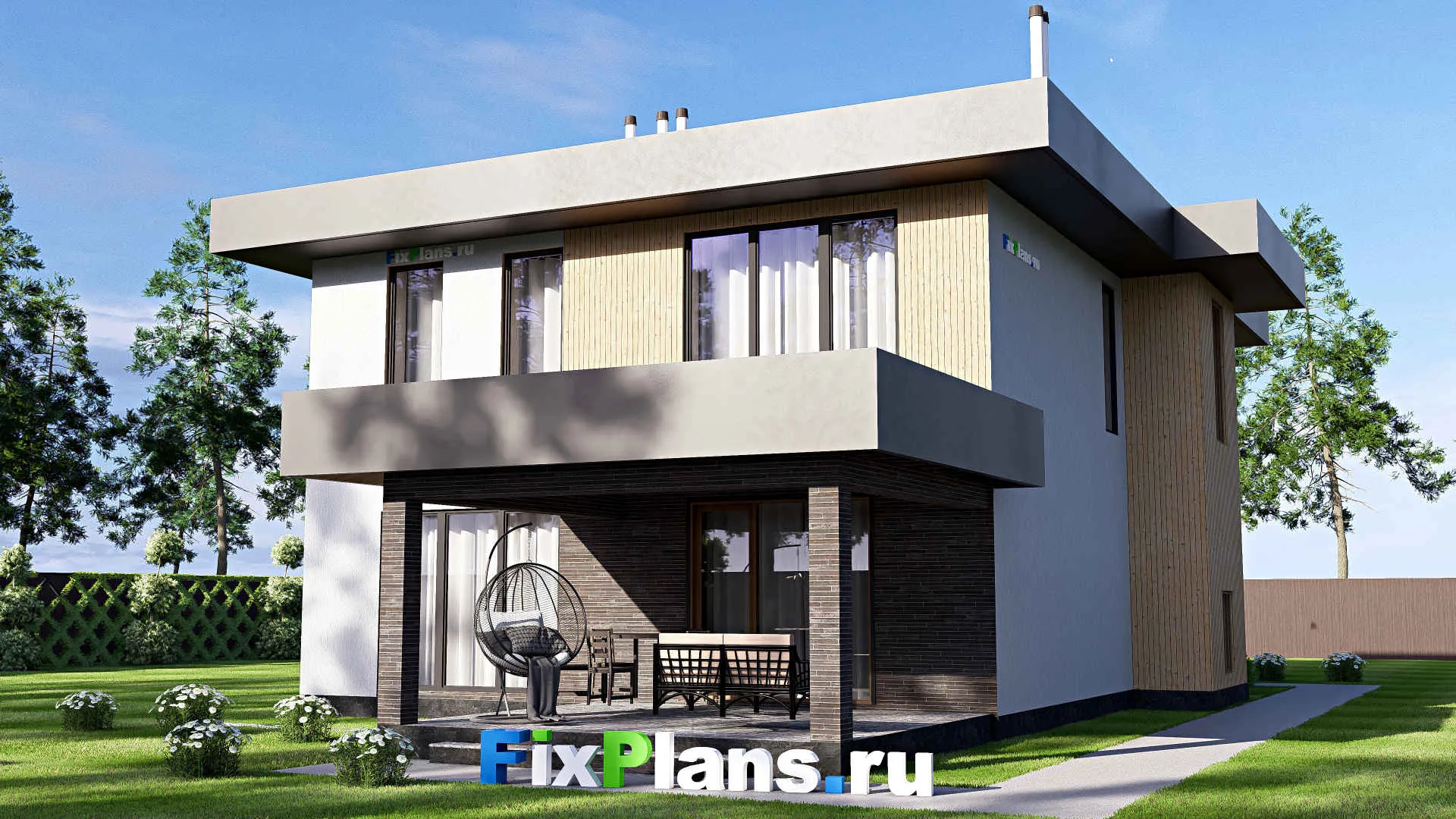 F-19430 - Проект двухэтажного дома 12 на 19, площадью 240 м² с террасой и 3 спальнями