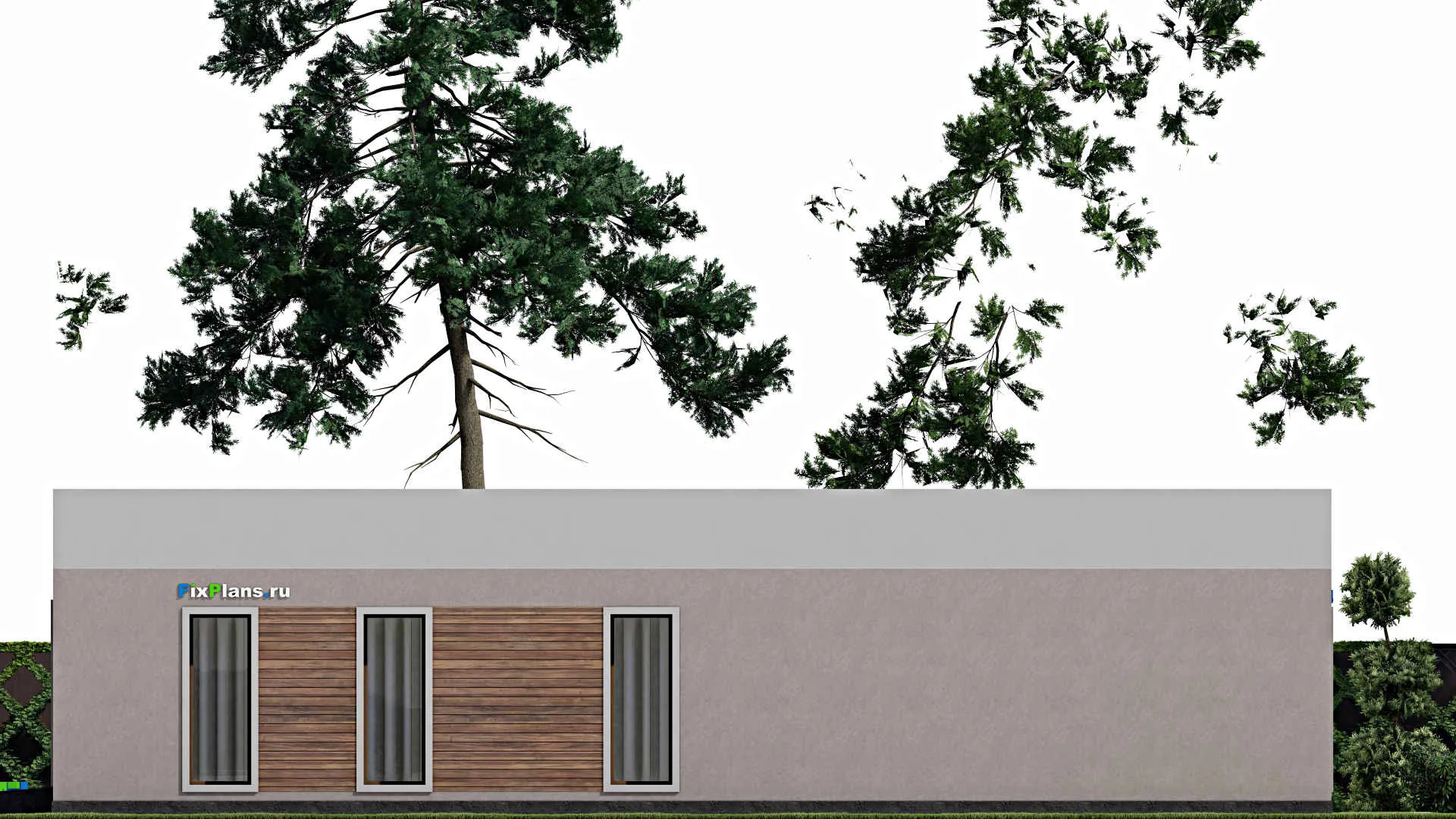 F-8936 - Проект одноэтажного дома 18 на 18, площадью 240 м² с гаражом на 2 машины и 3 спальнями